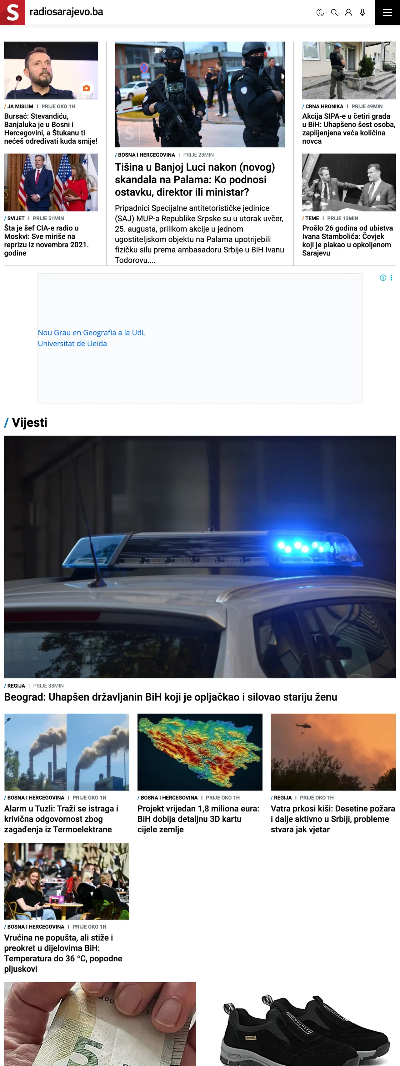 Screenshot of the Radio Sarajevo front page