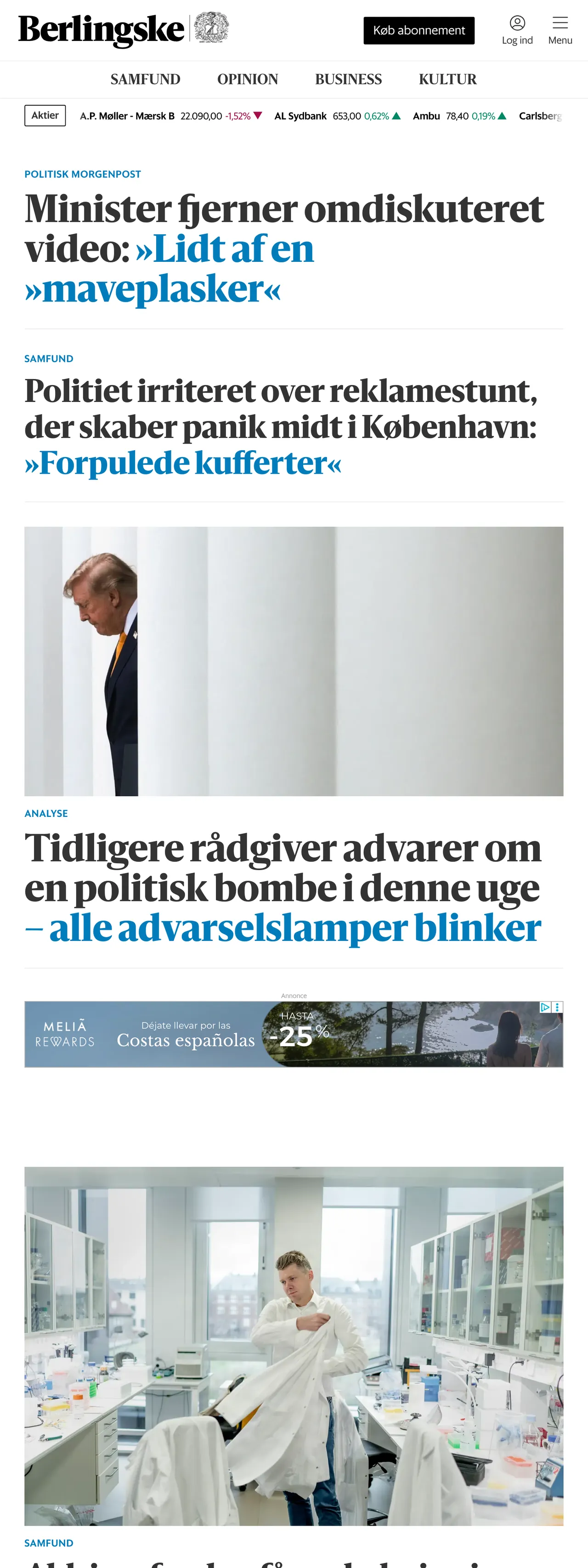 Screenshot of the Berlingske front page
