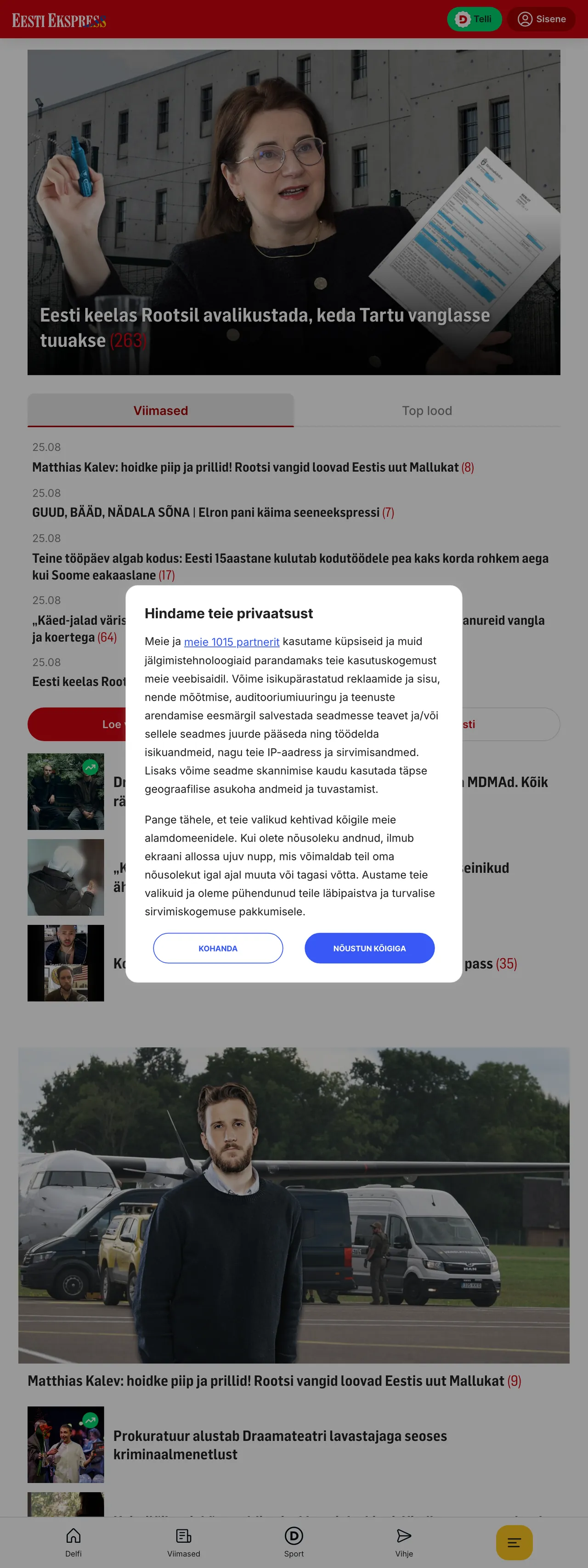 Screenshot of the Eesti Ekspress front page