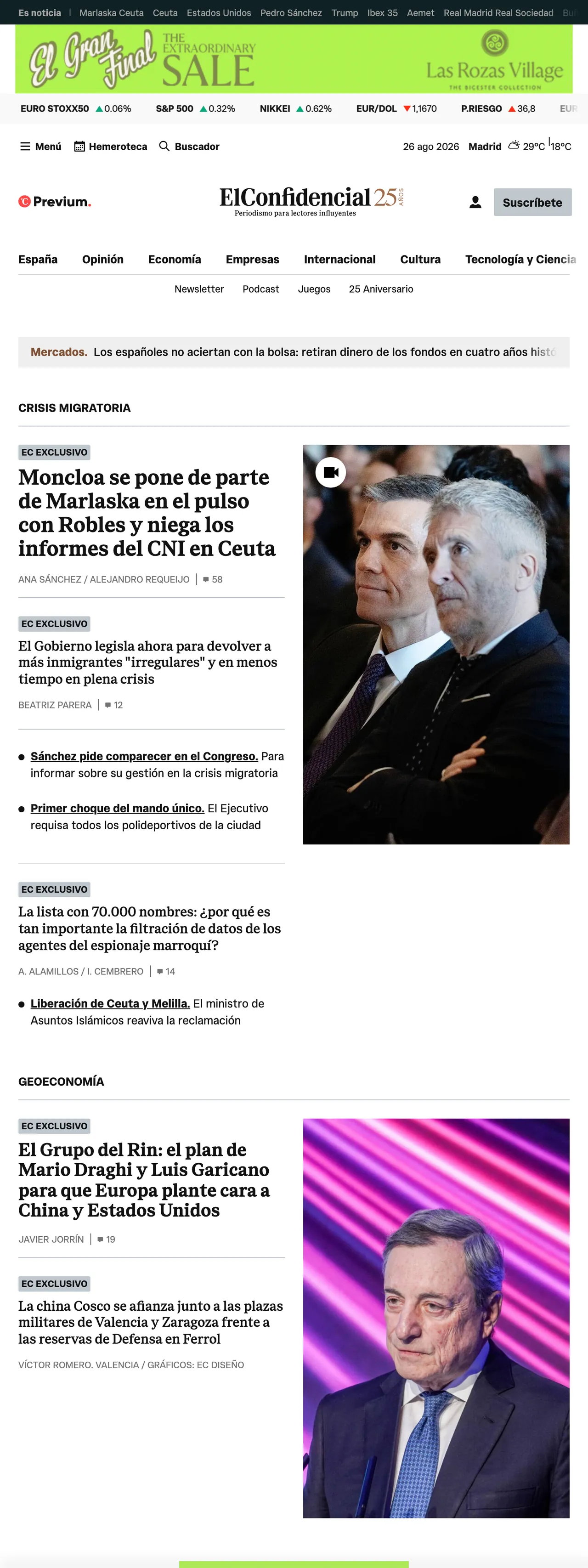 Screenshot of the El Confidencial front page
