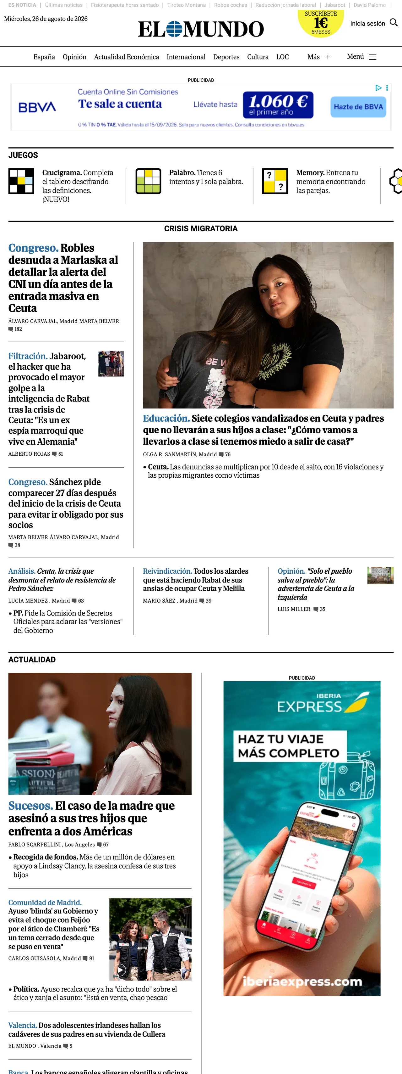 Screenshot of the El Mundo front page