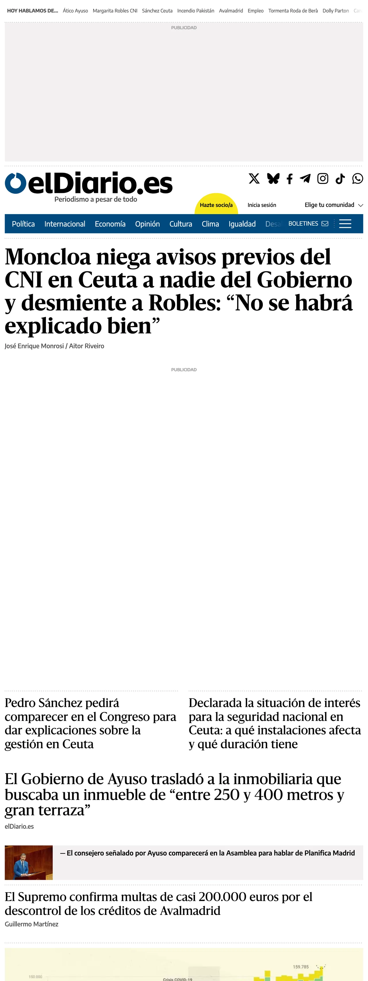 Screenshot of the elDiario.es front page