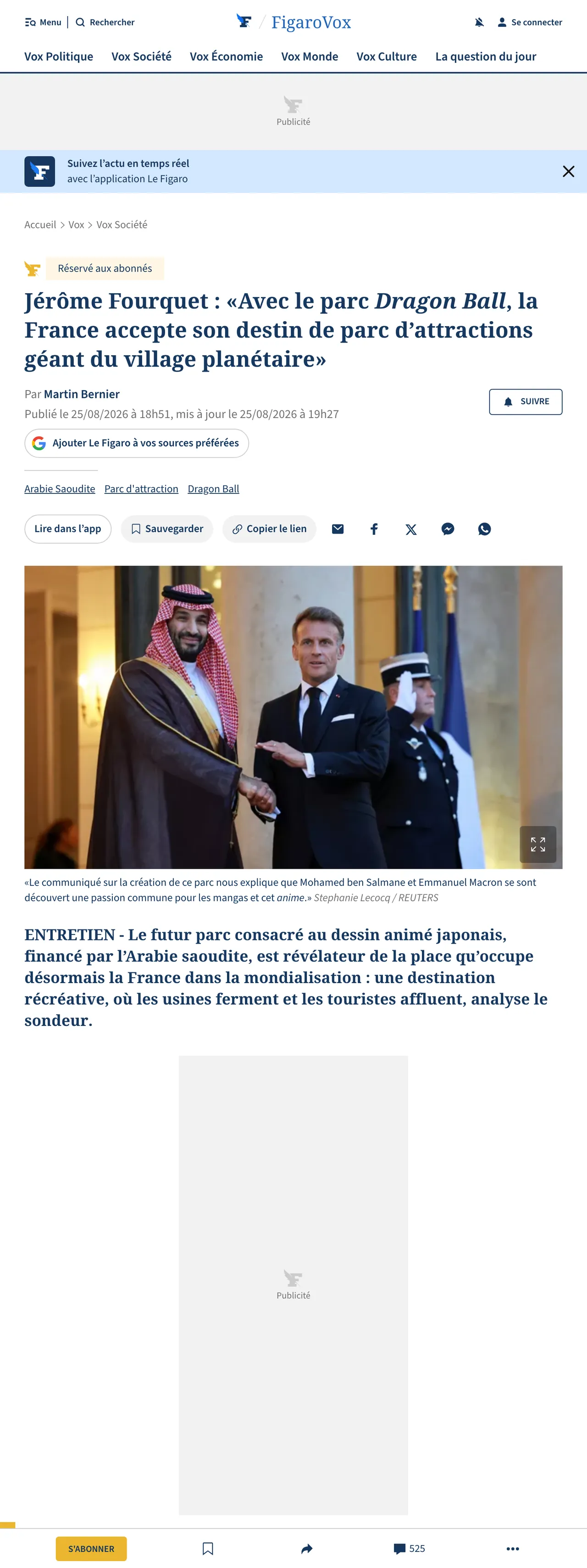 Screenshot of the Le Figaro front page