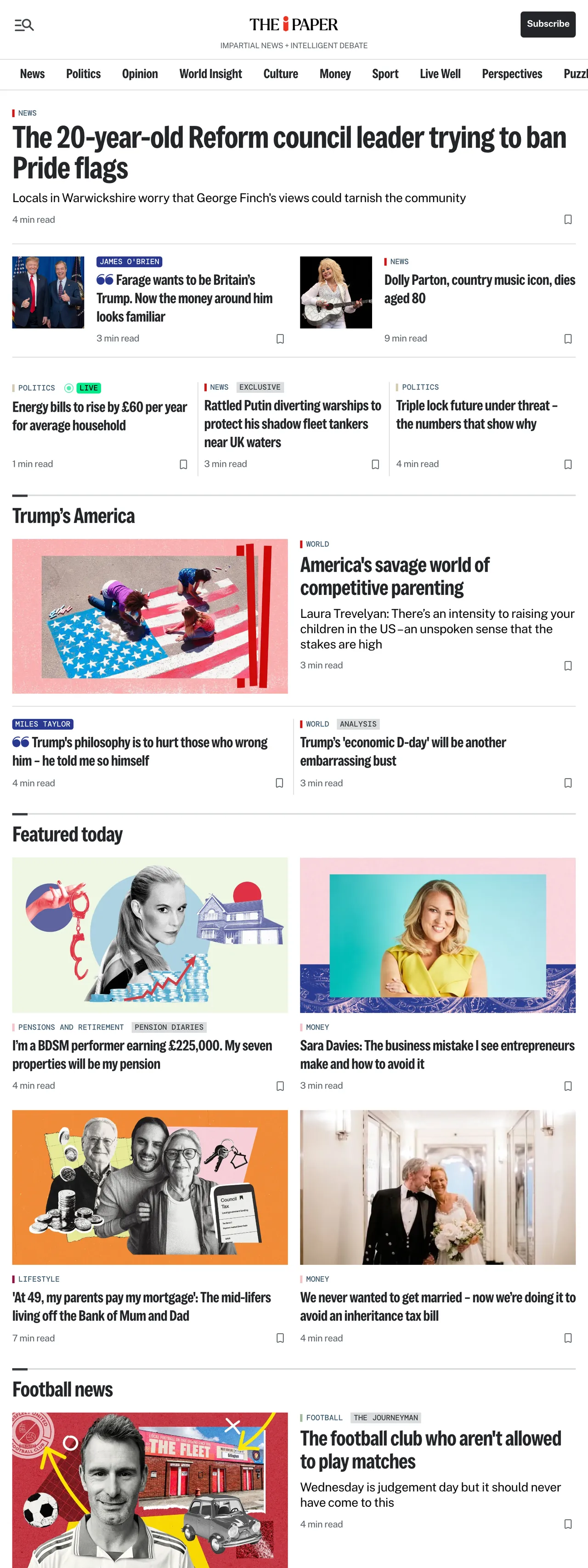 Screenshot of the The i Paper front page
