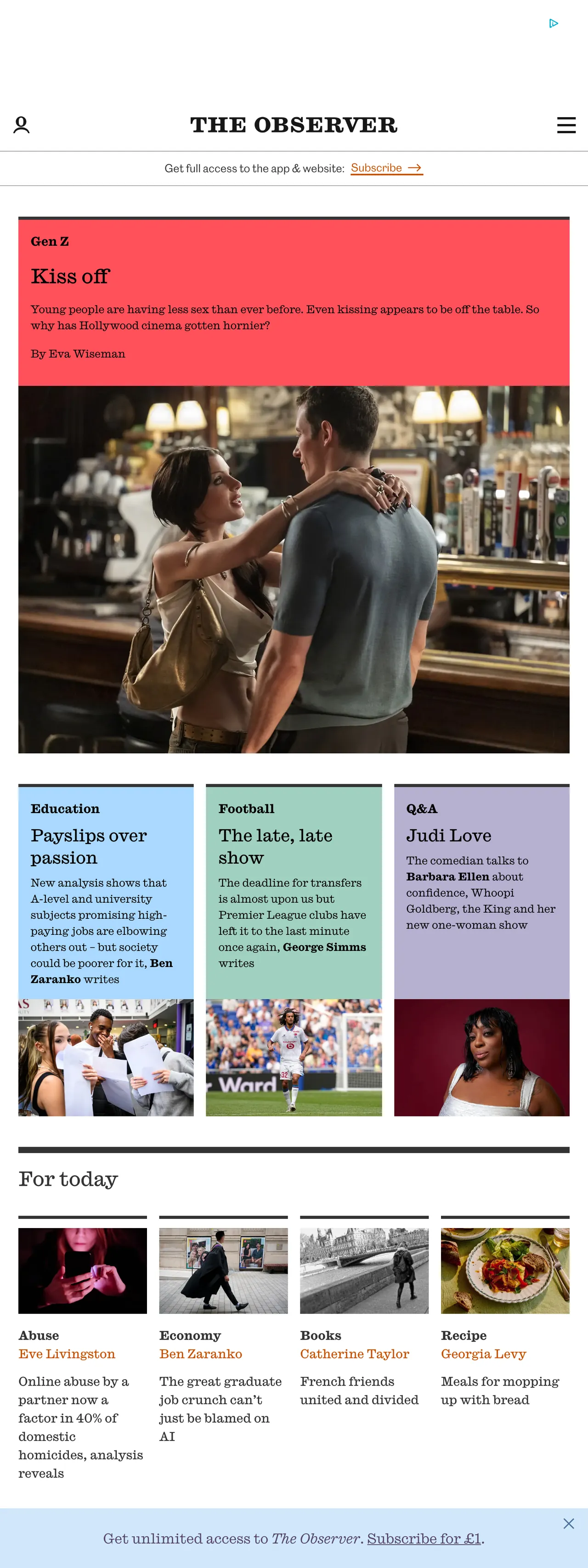 Screenshot of the The Observer front page