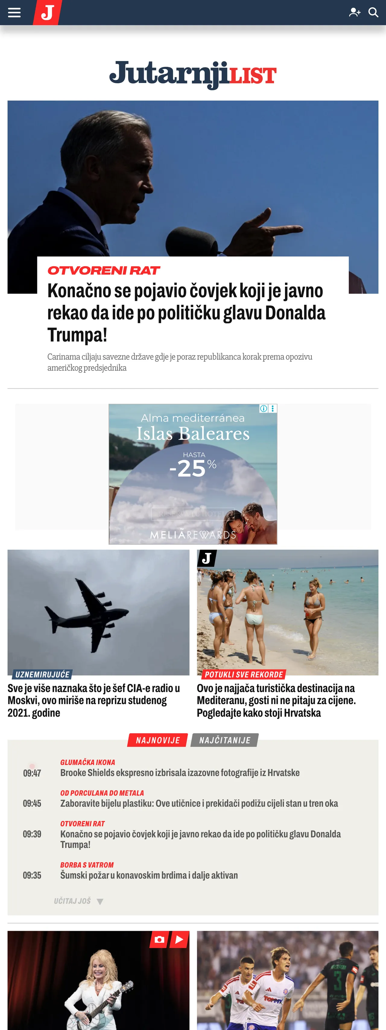 Screenshot of the Jutarnji list front page