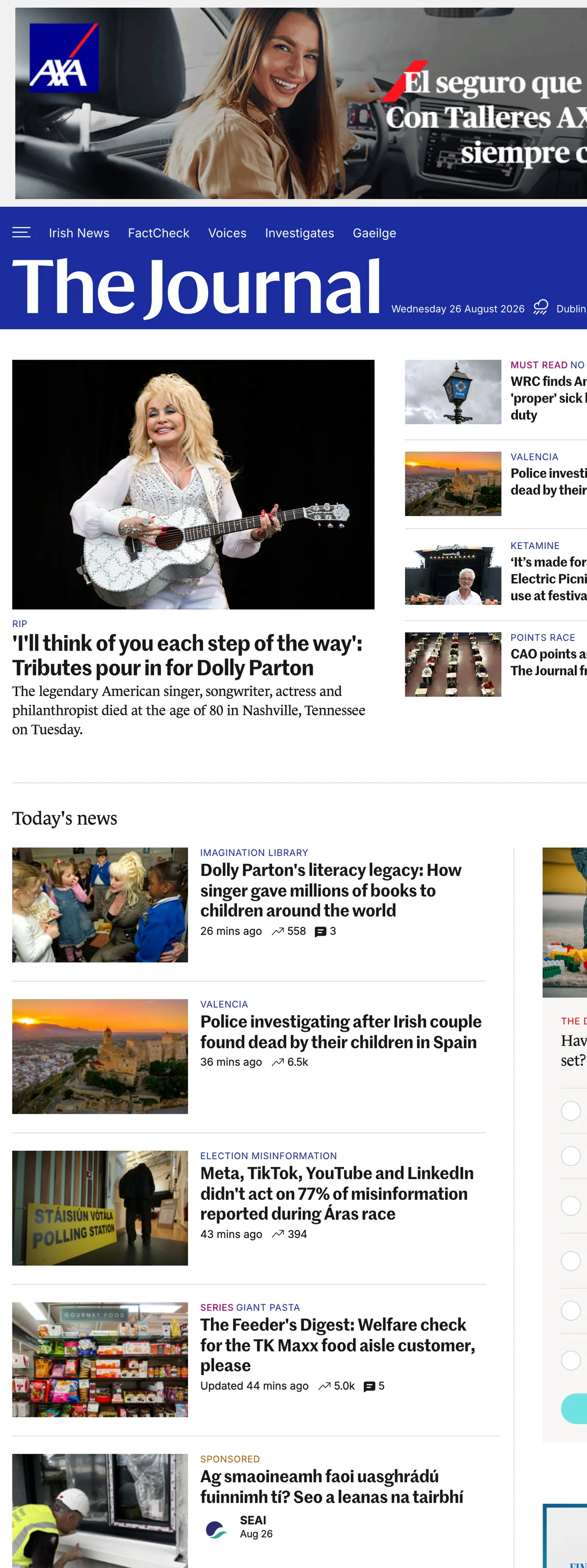 Screenshot of the TheJournal.ie front page
