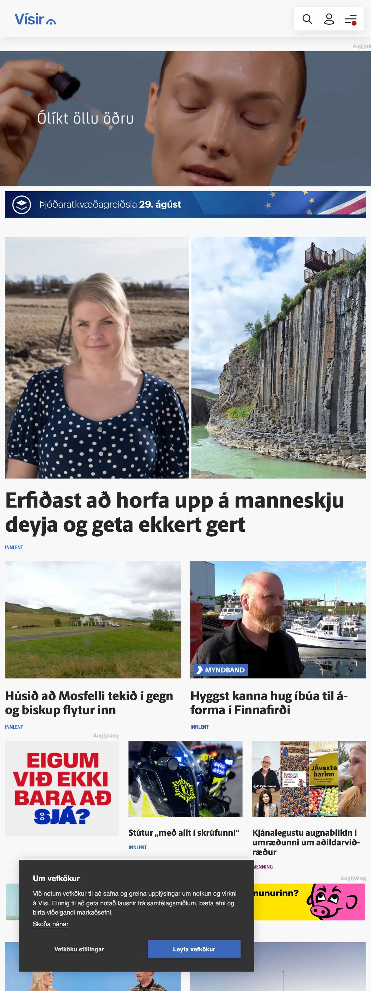Screenshot of the Vísir front page
