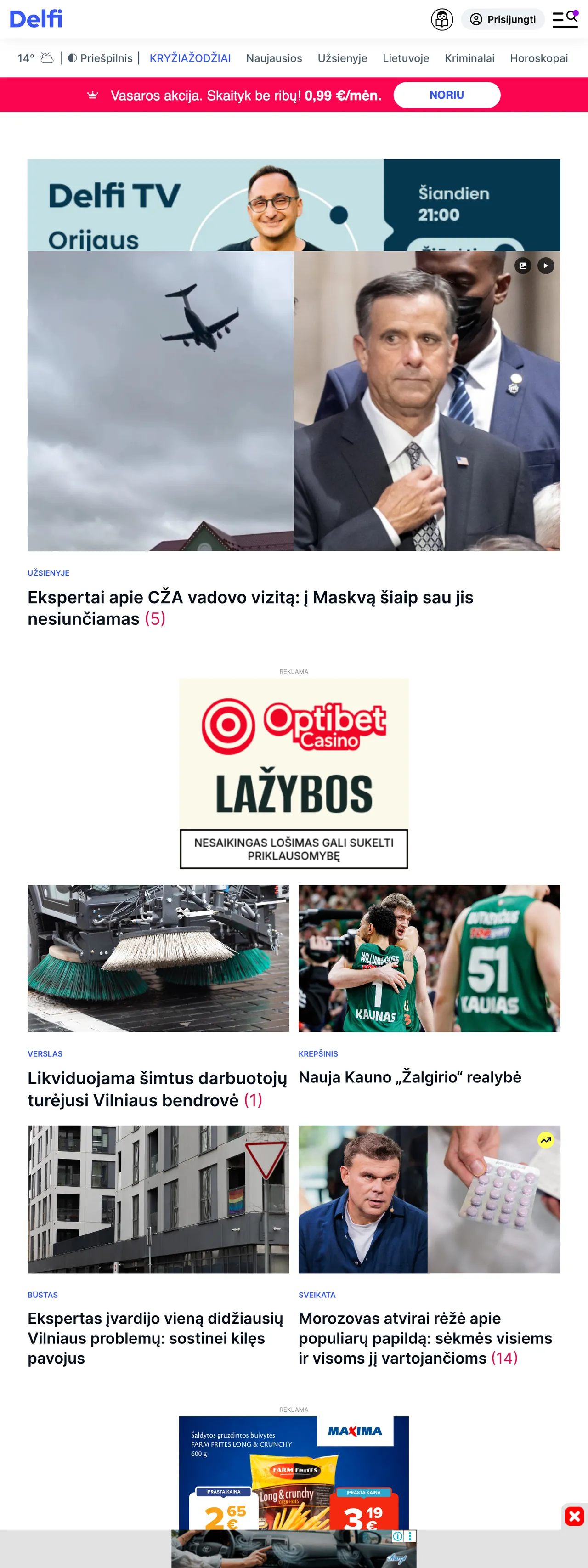Screenshot of the Delfi front page