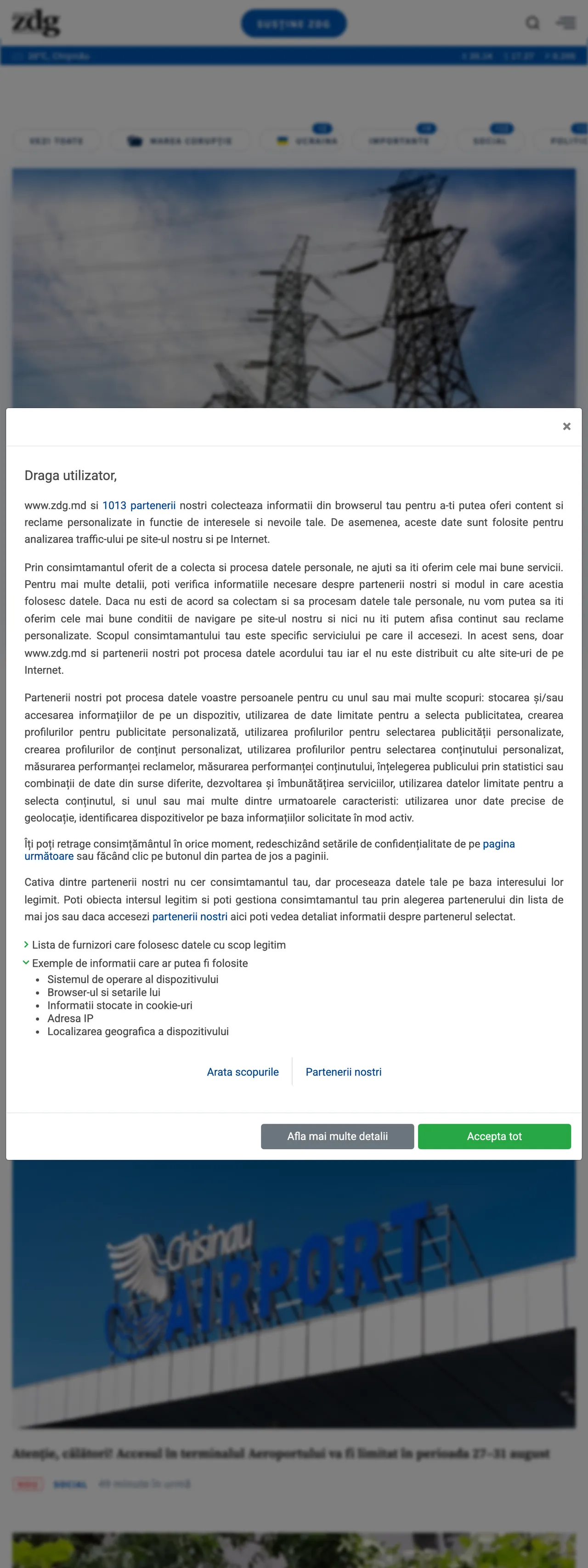 Screenshot of the Ziarul de Gardă front page