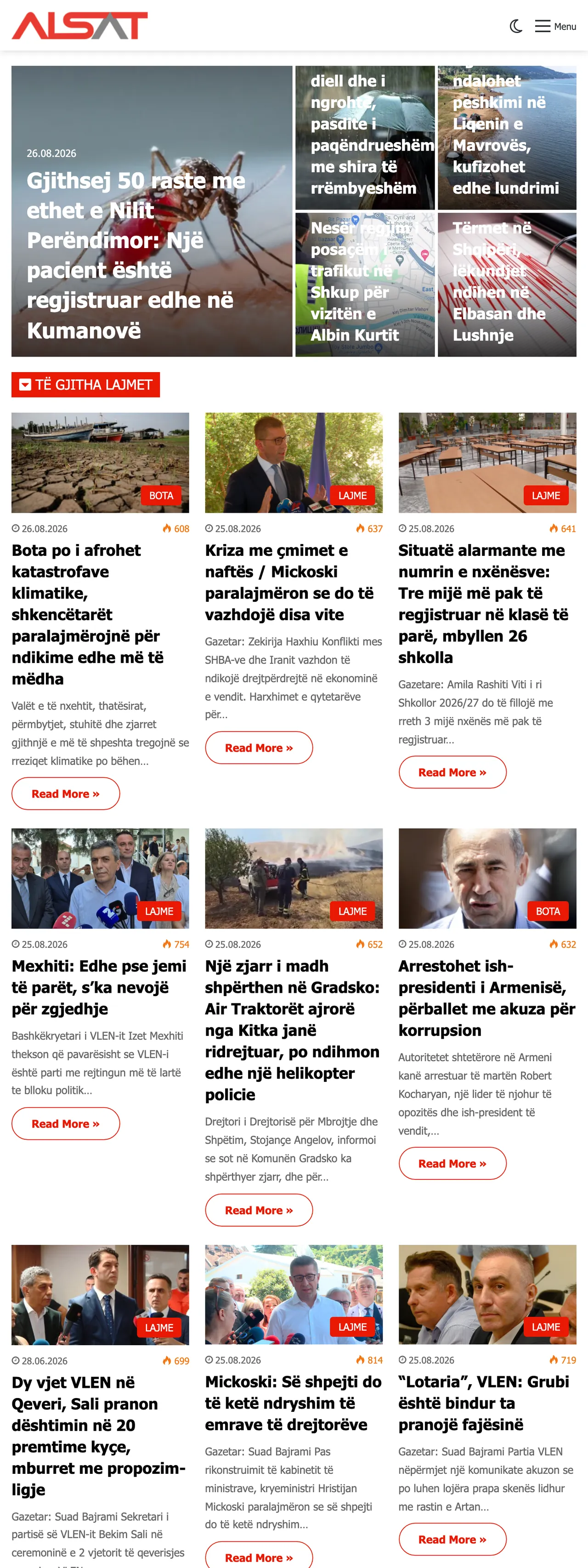 Screenshot of the ALSAT front page