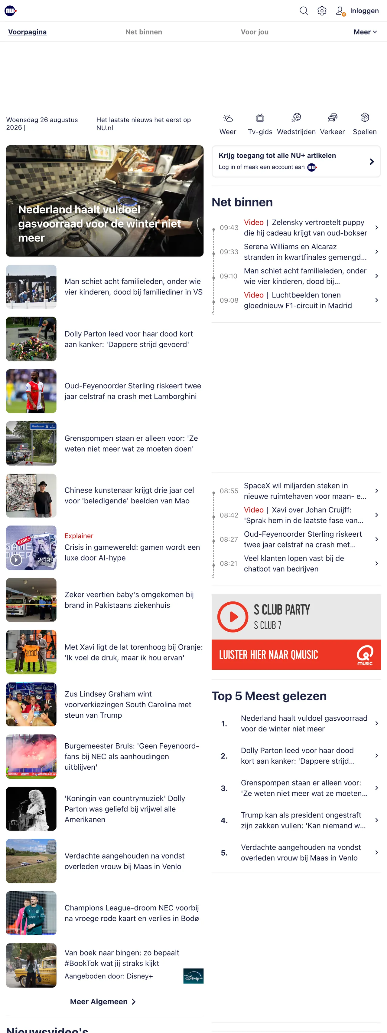 Screenshot of the NU.nl front page