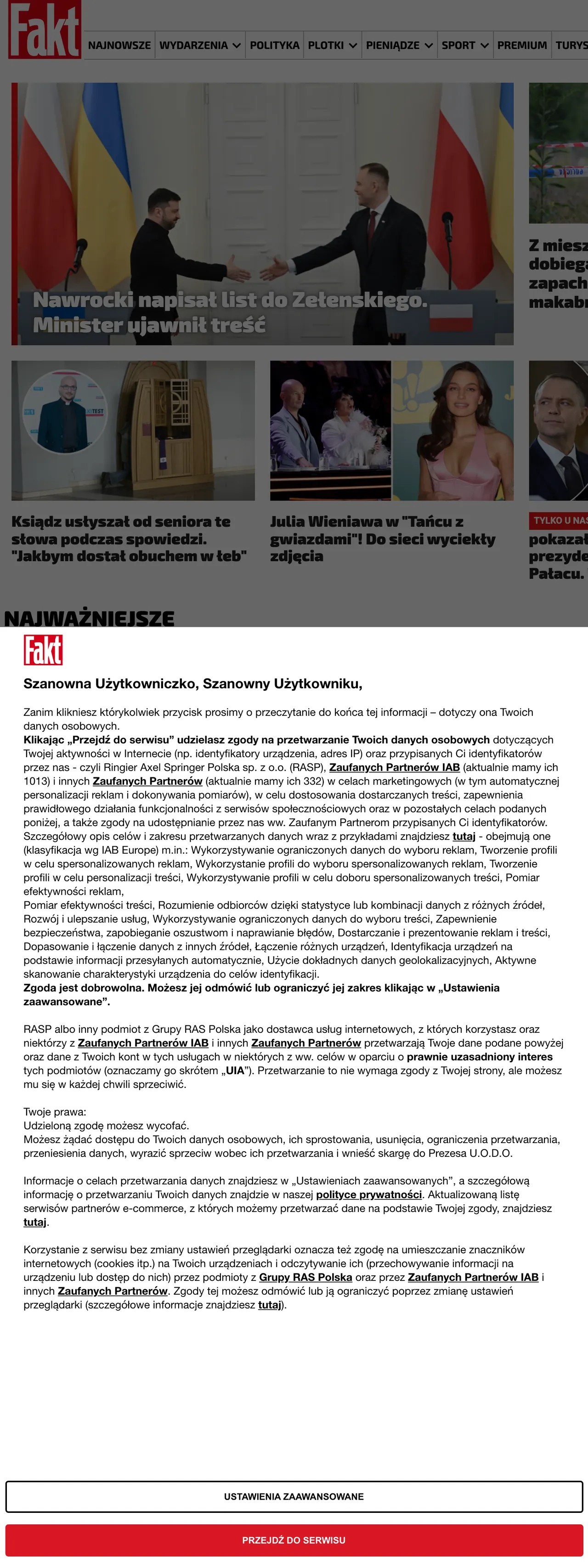 Screenshot of the Fakt front page