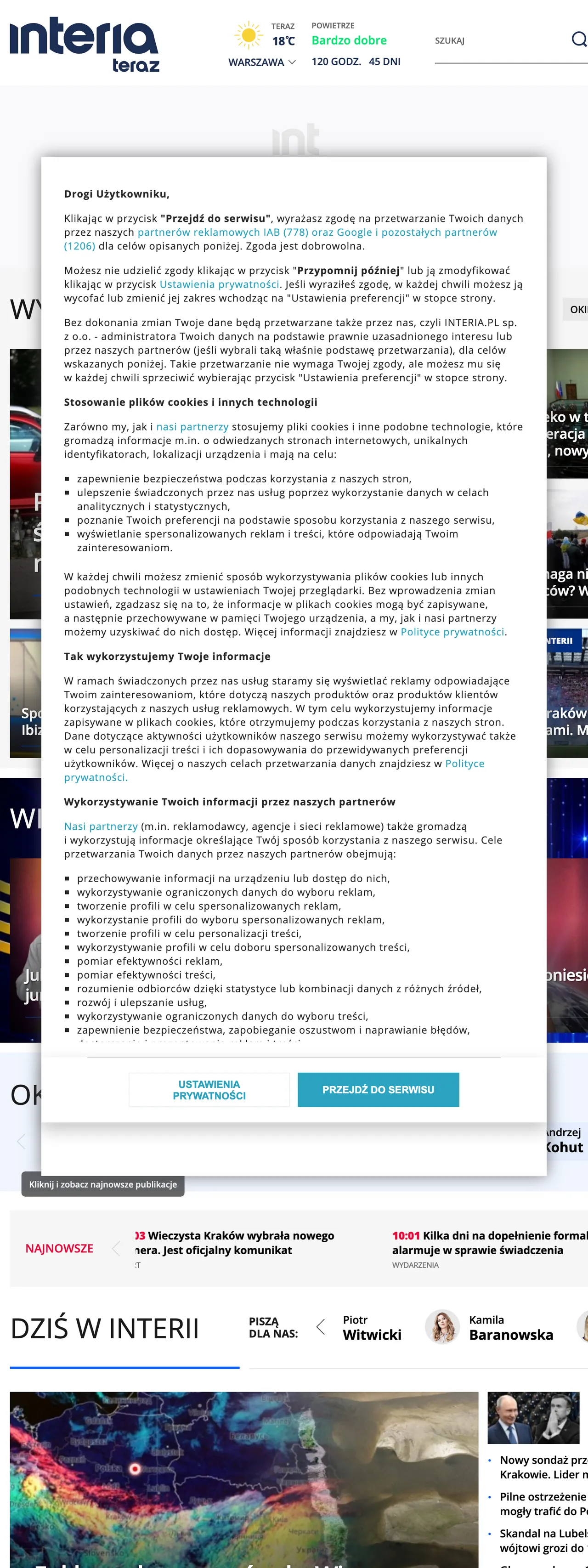Screenshot of the Interia front page
