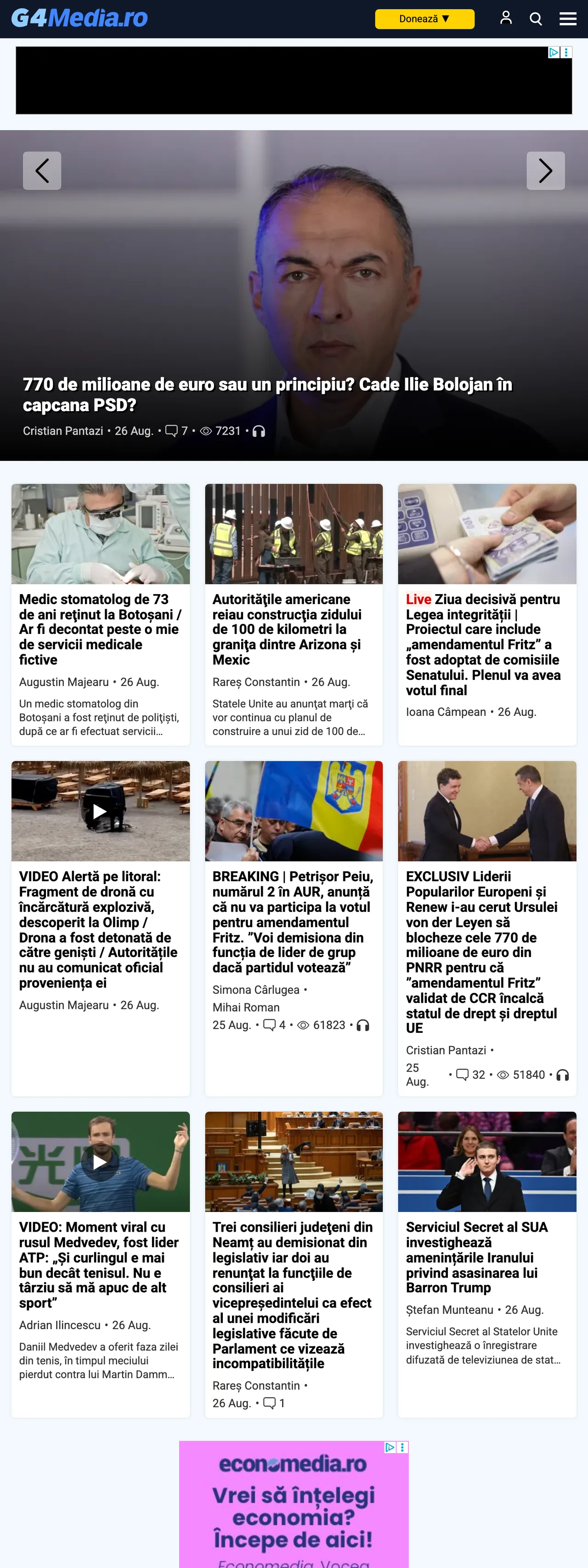 Screenshot of the G4Media front page