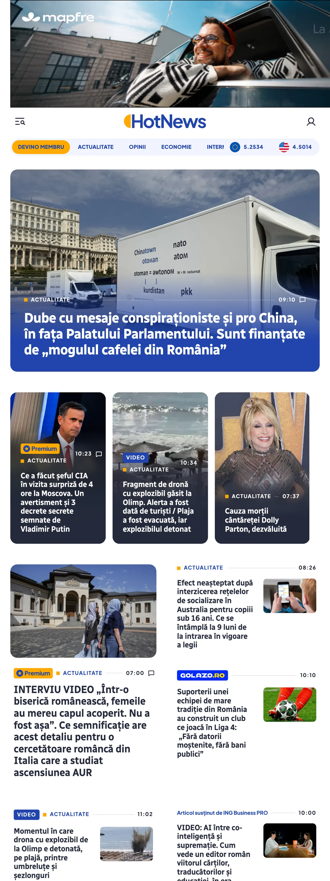 Screenshot of the HotNews.ro front page