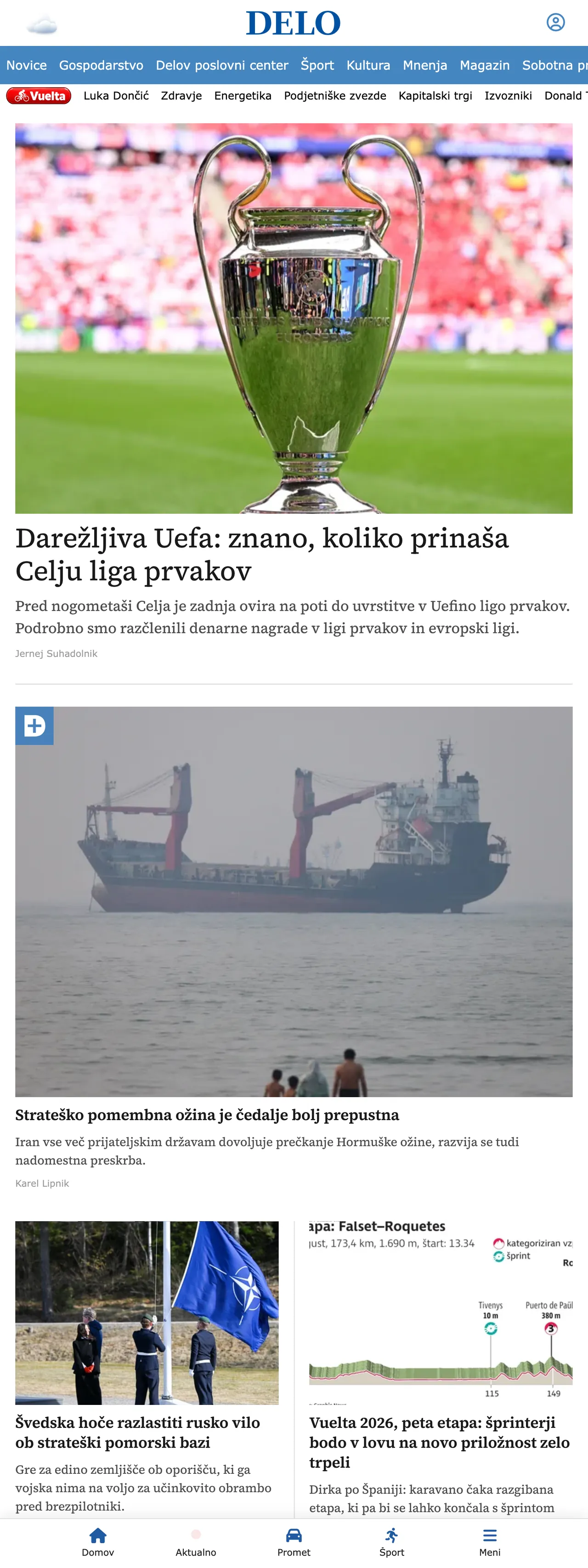 Screenshot of the Delo front page