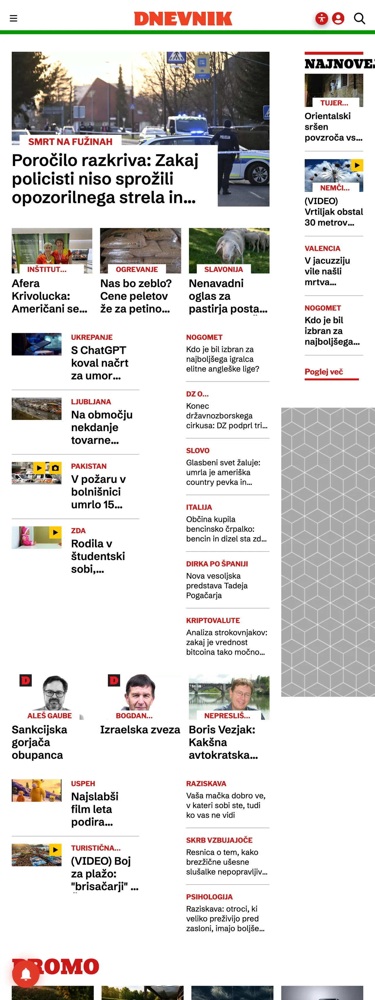 Screenshot of the Dnevnik front page