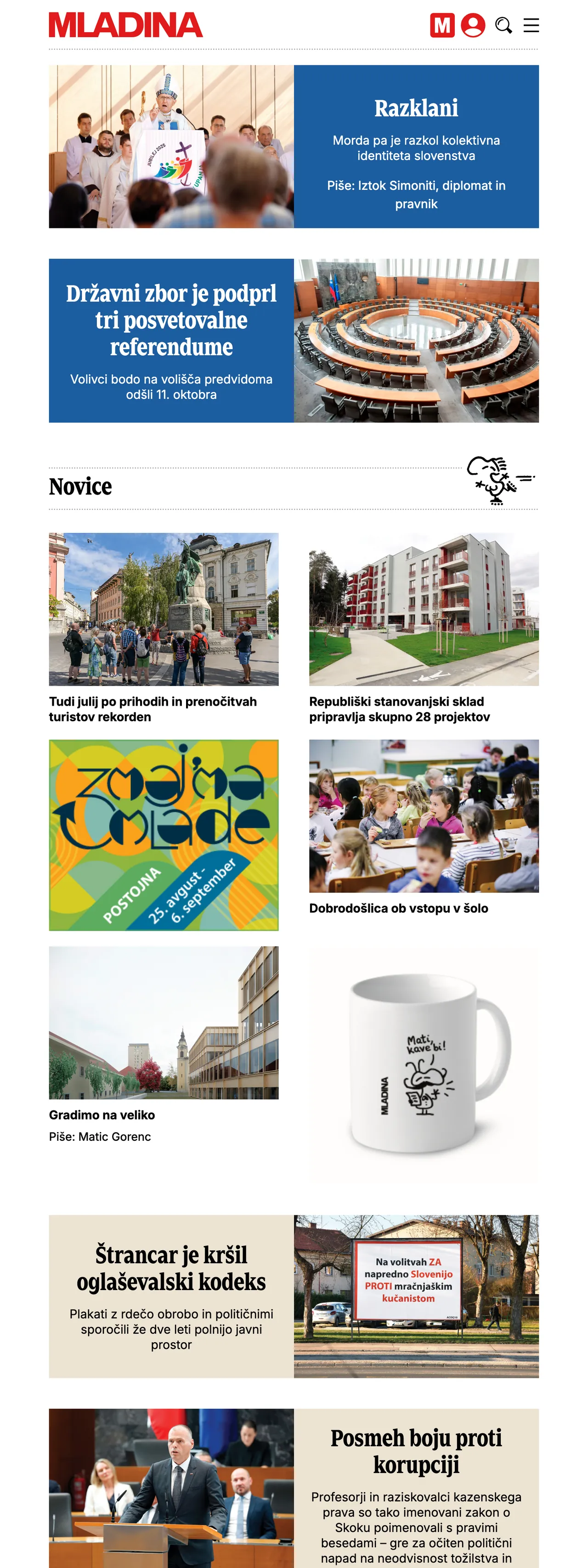 Screenshot of the Mladina front page