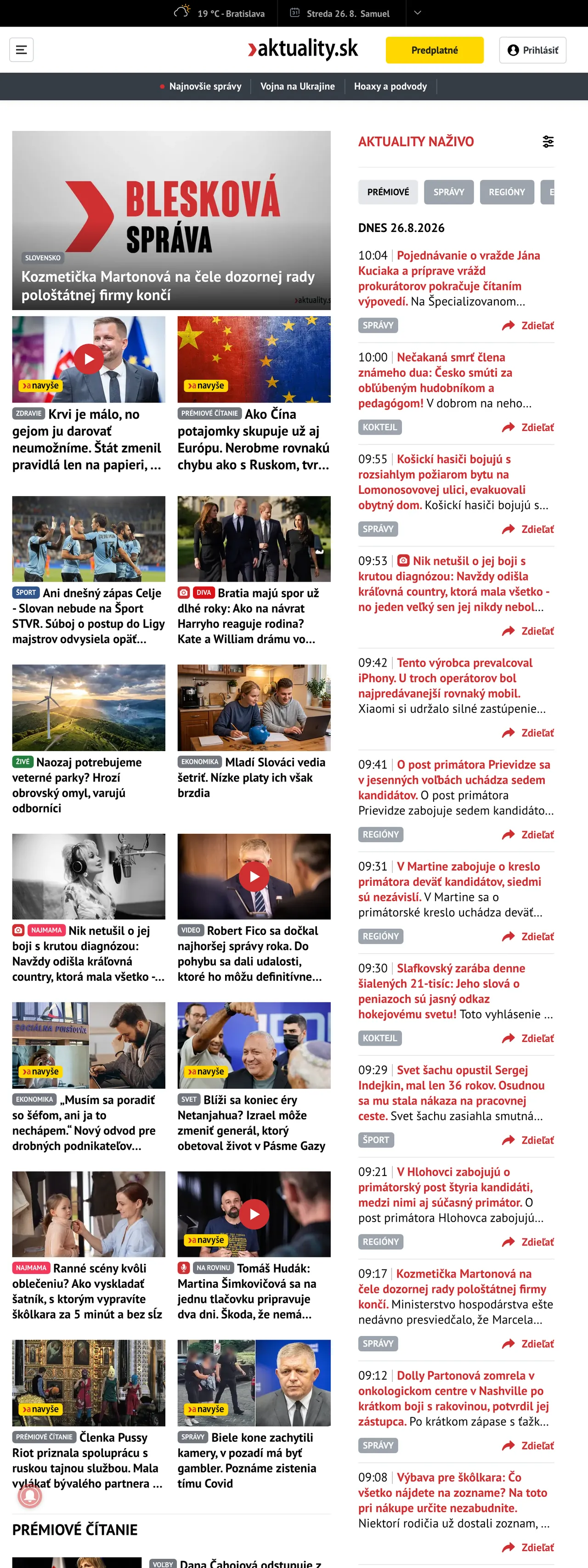 Screenshot of the Aktuality.sk front page