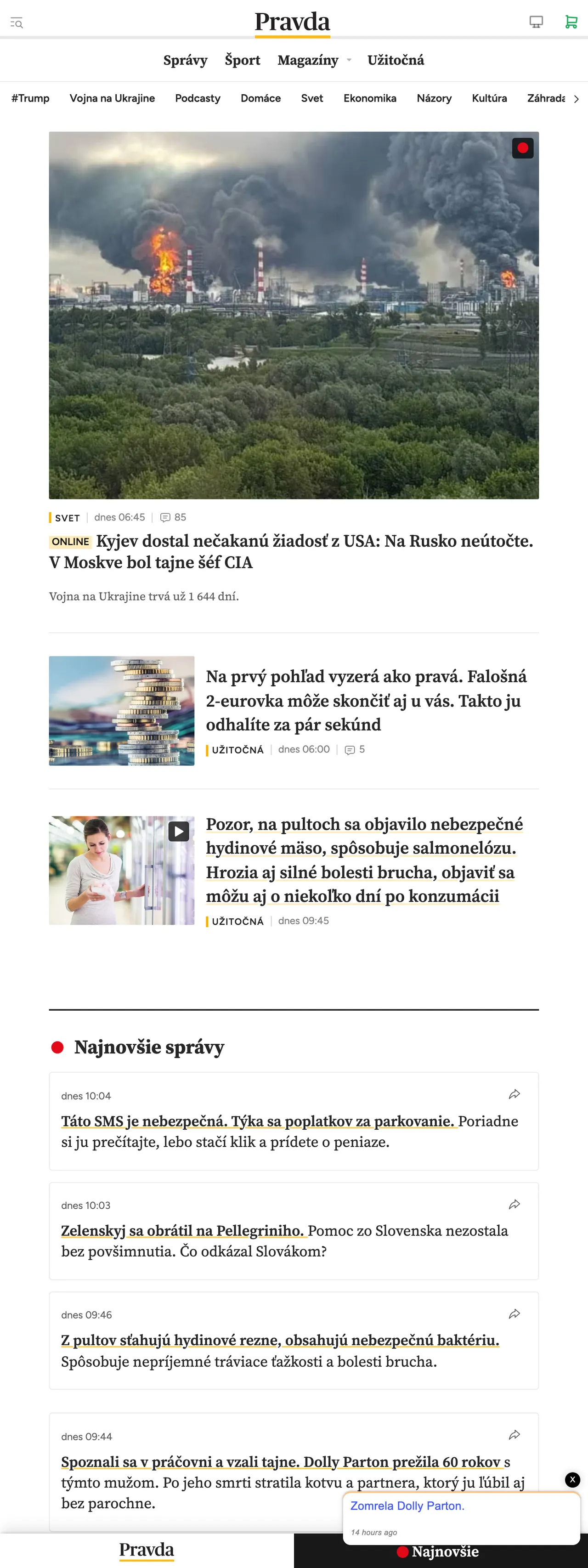 Screenshot of the Pravda front page