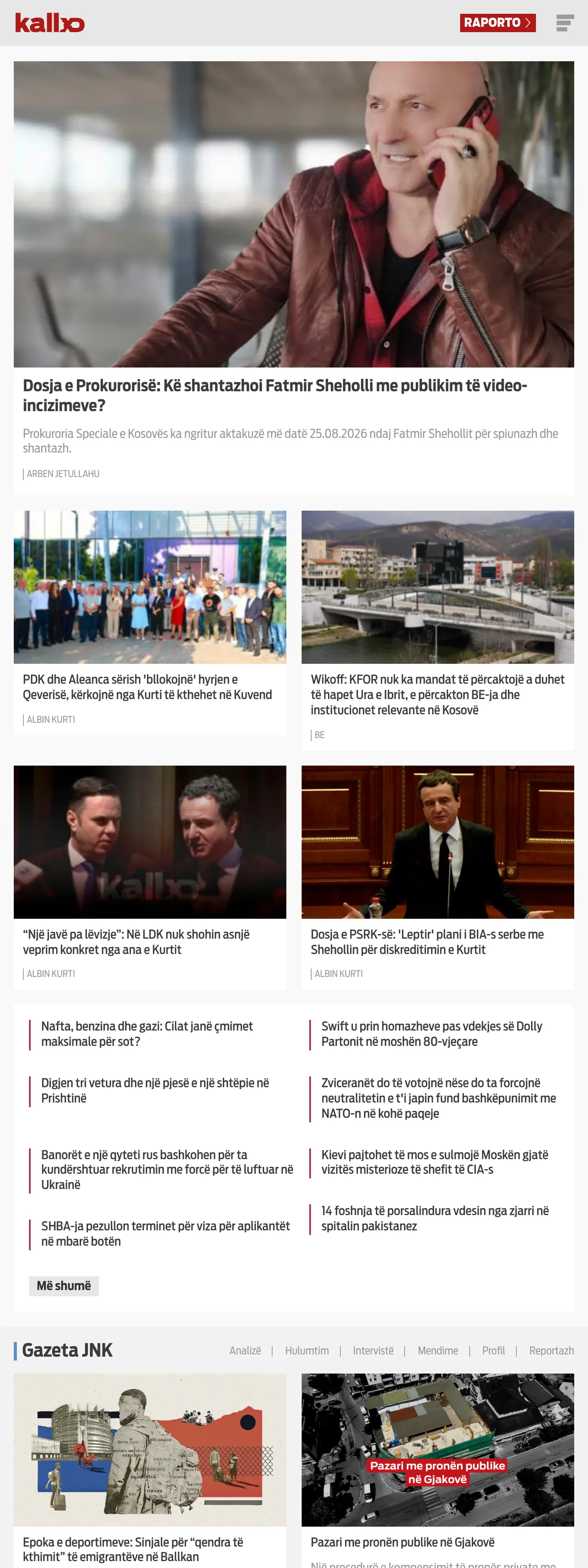 Screenshot of the Kallxo front page