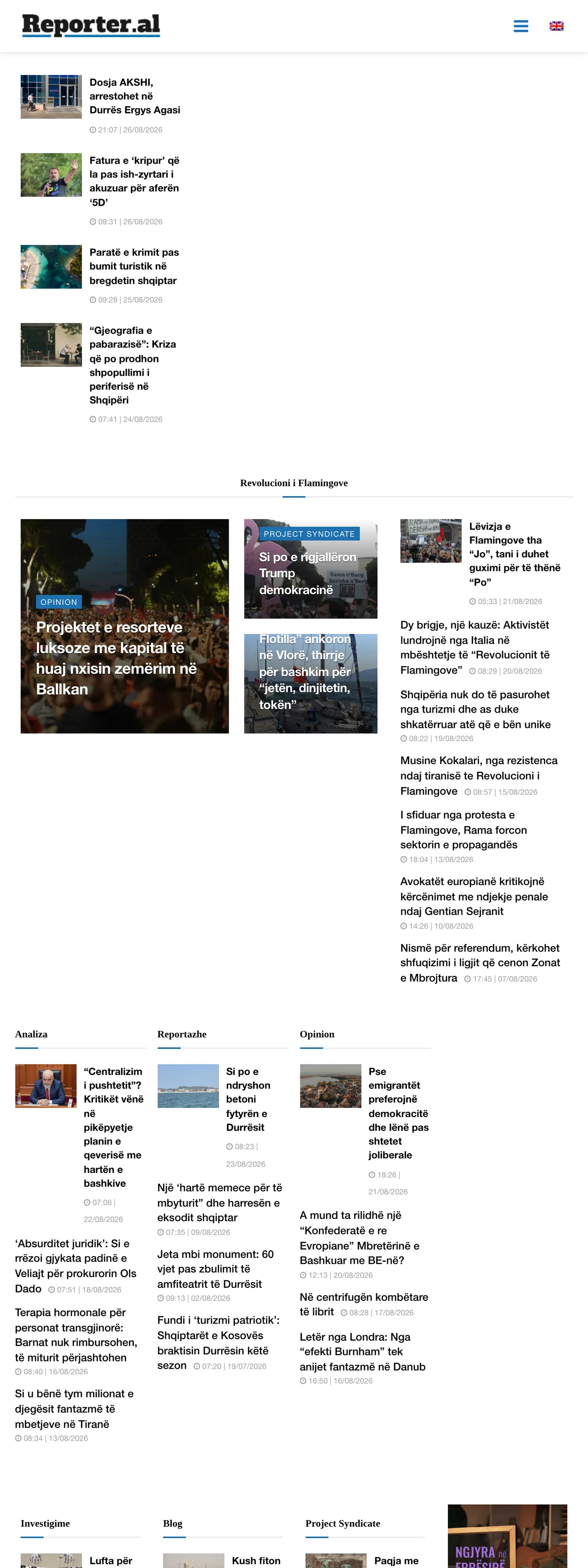 Screenshot of the Reporter.al front page