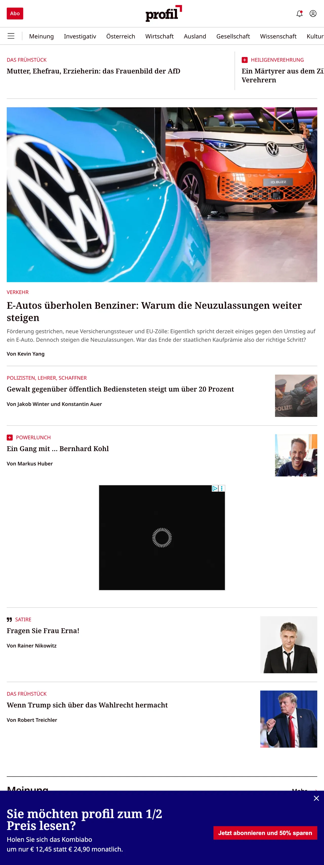 Screenshot of the profil front page