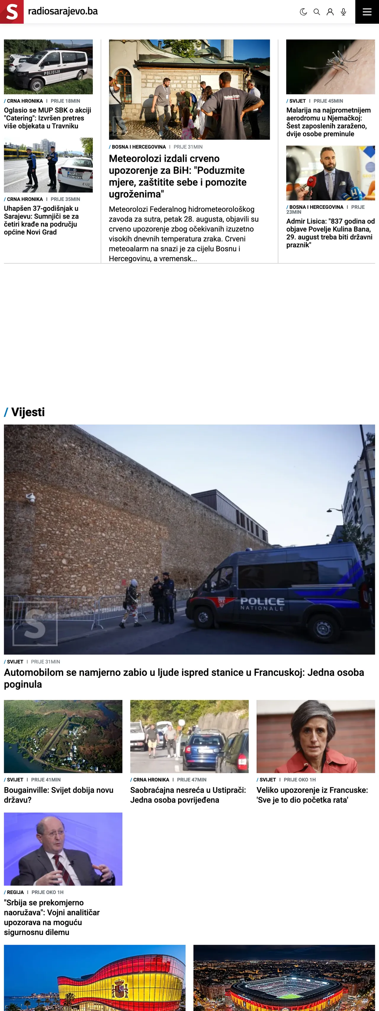 Screenshot of the Radio Sarajevo front page