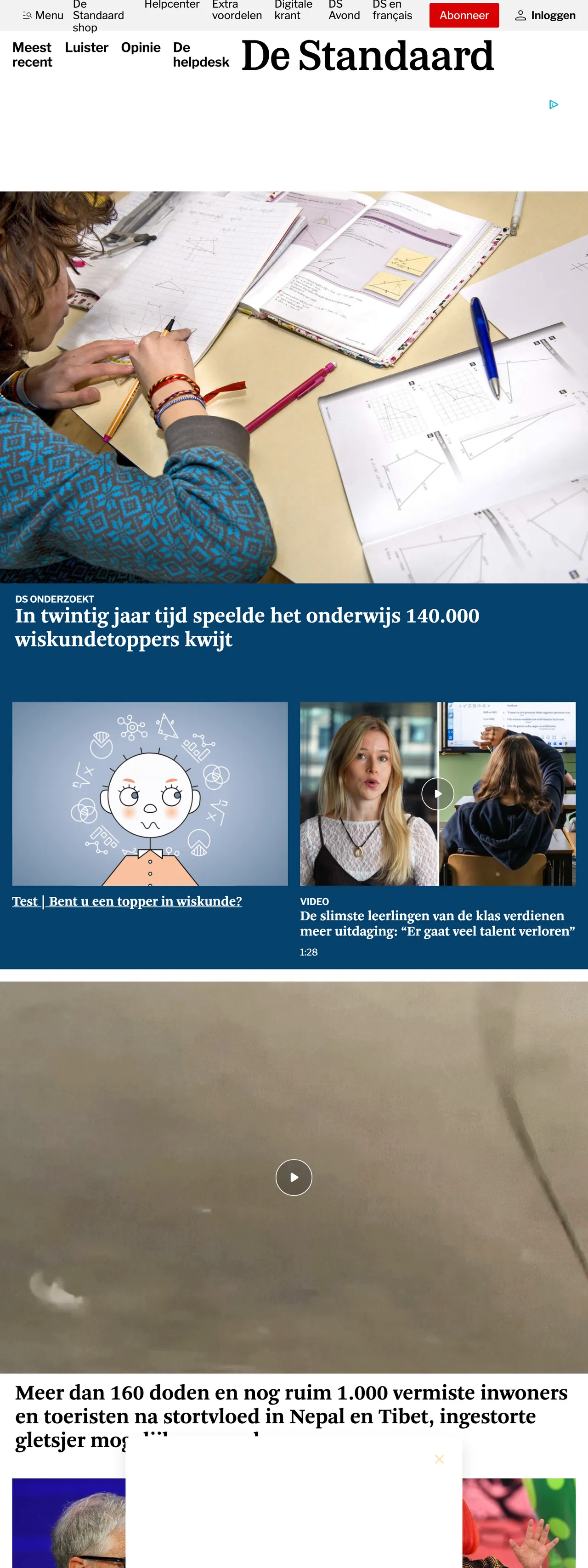 Screenshot of the De Standaard front page