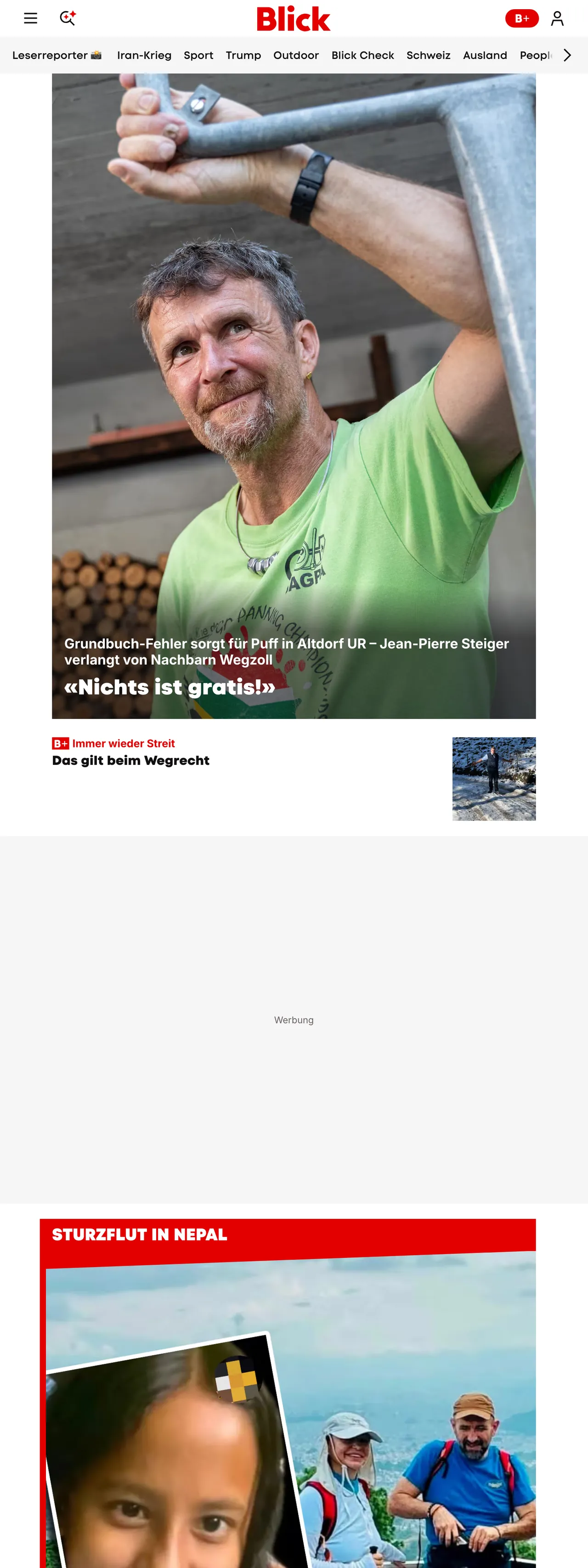 Screenshot of the Blick front page