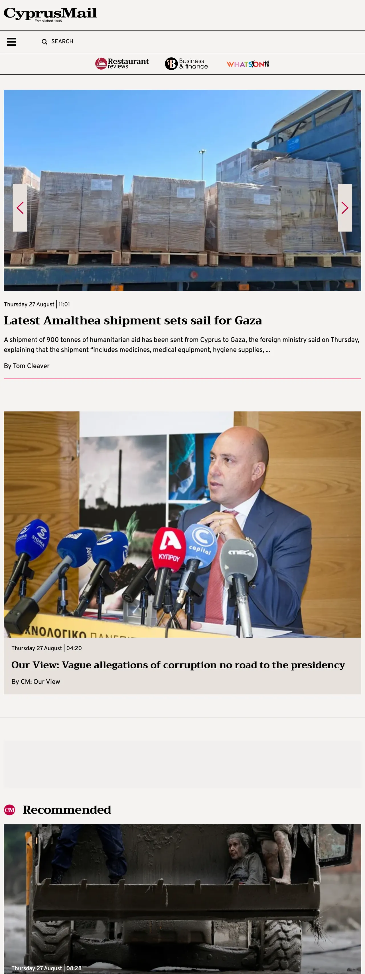 Screenshot of the Cyprus Mail front page