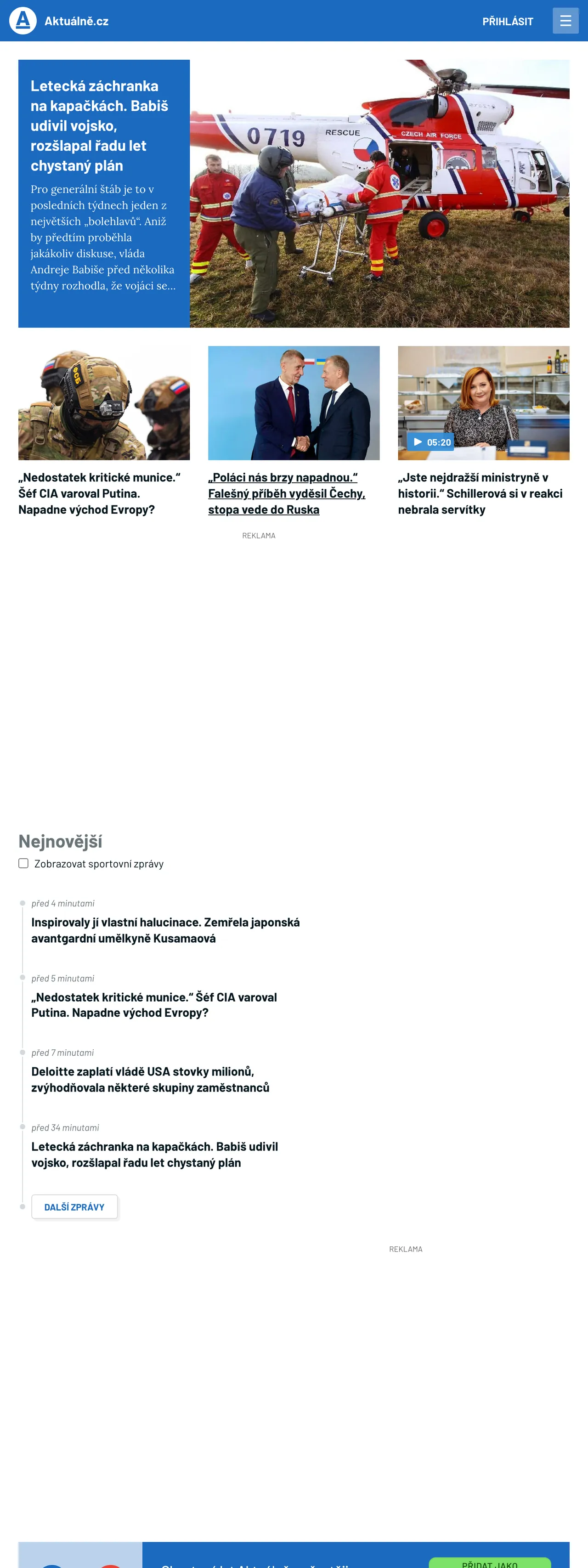 Screenshot of the Aktuálně.cz front page