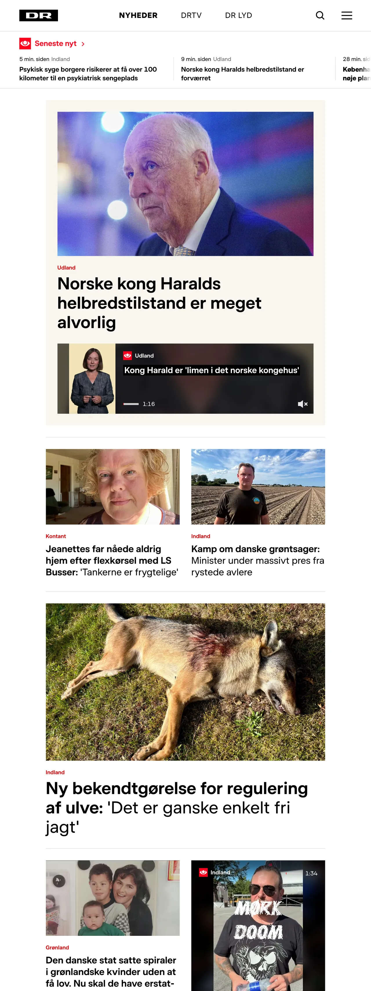 Screenshot of the DR front page