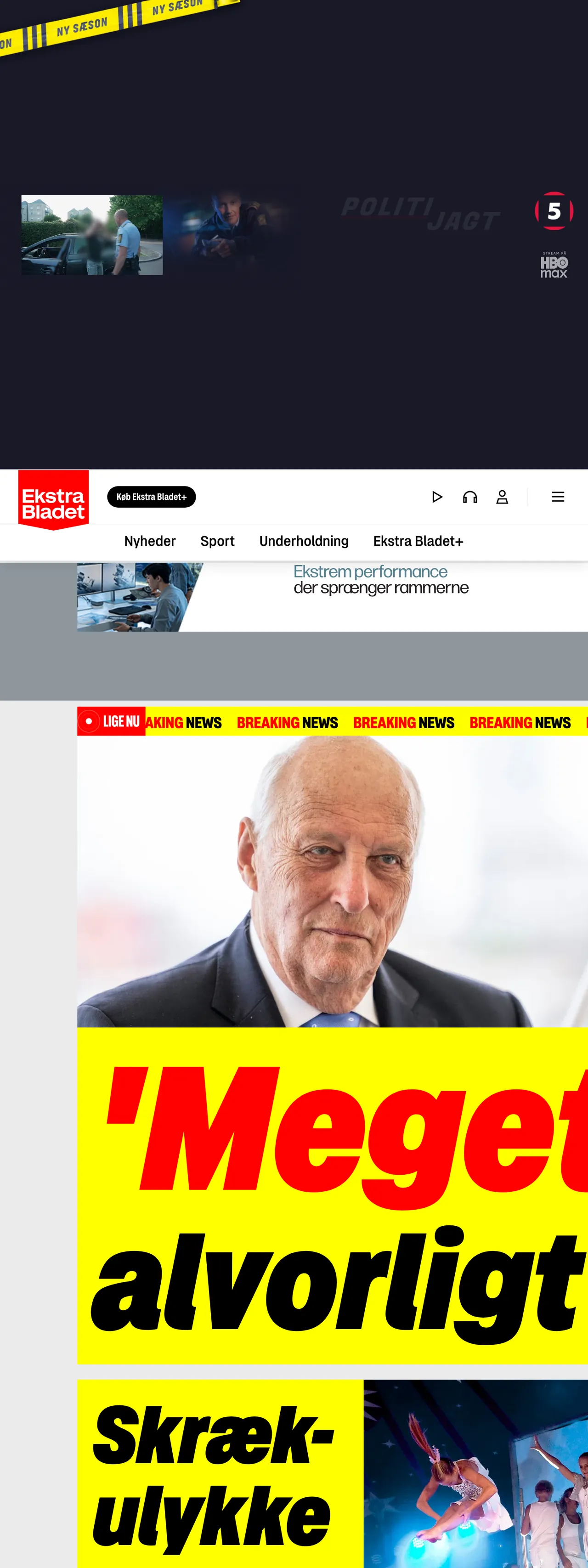 Screenshot of the Ekstra Bladet front page