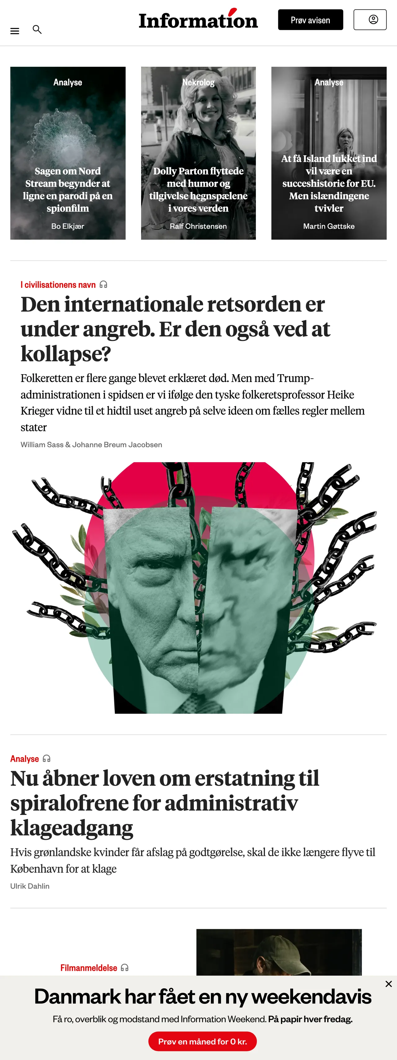 Screenshot of the Information front page