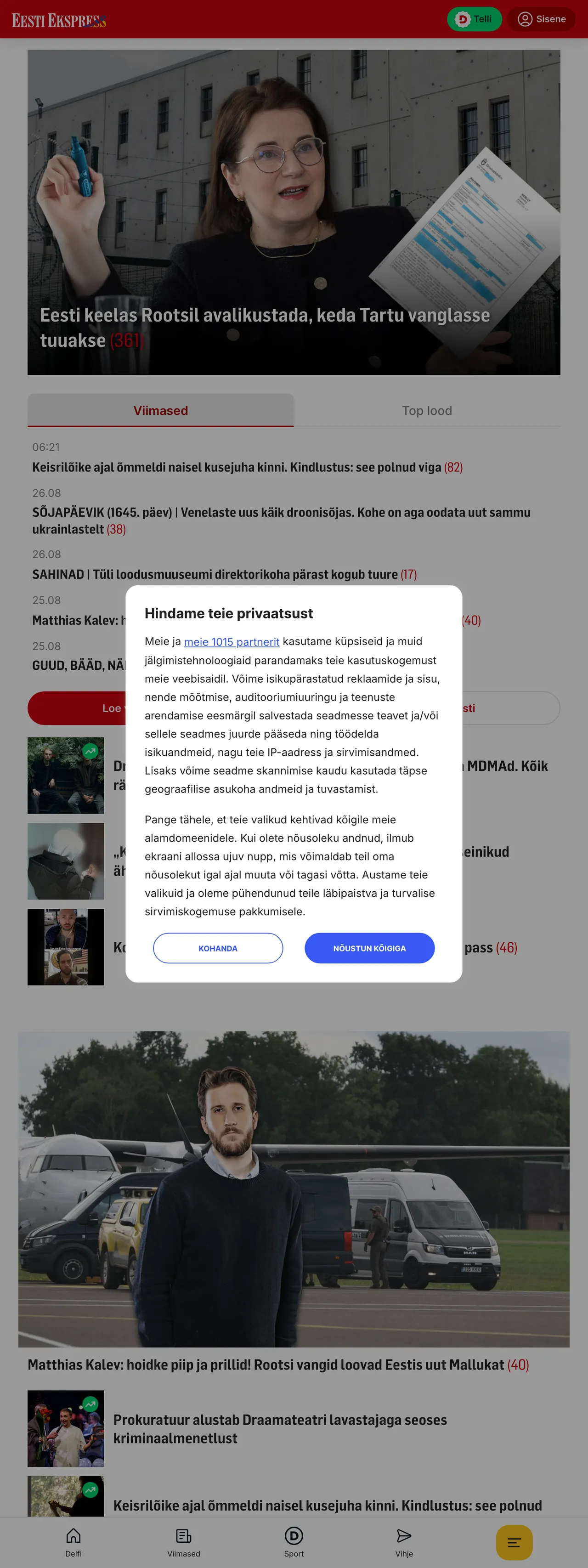 Screenshot of the Eesti Ekspress front page
