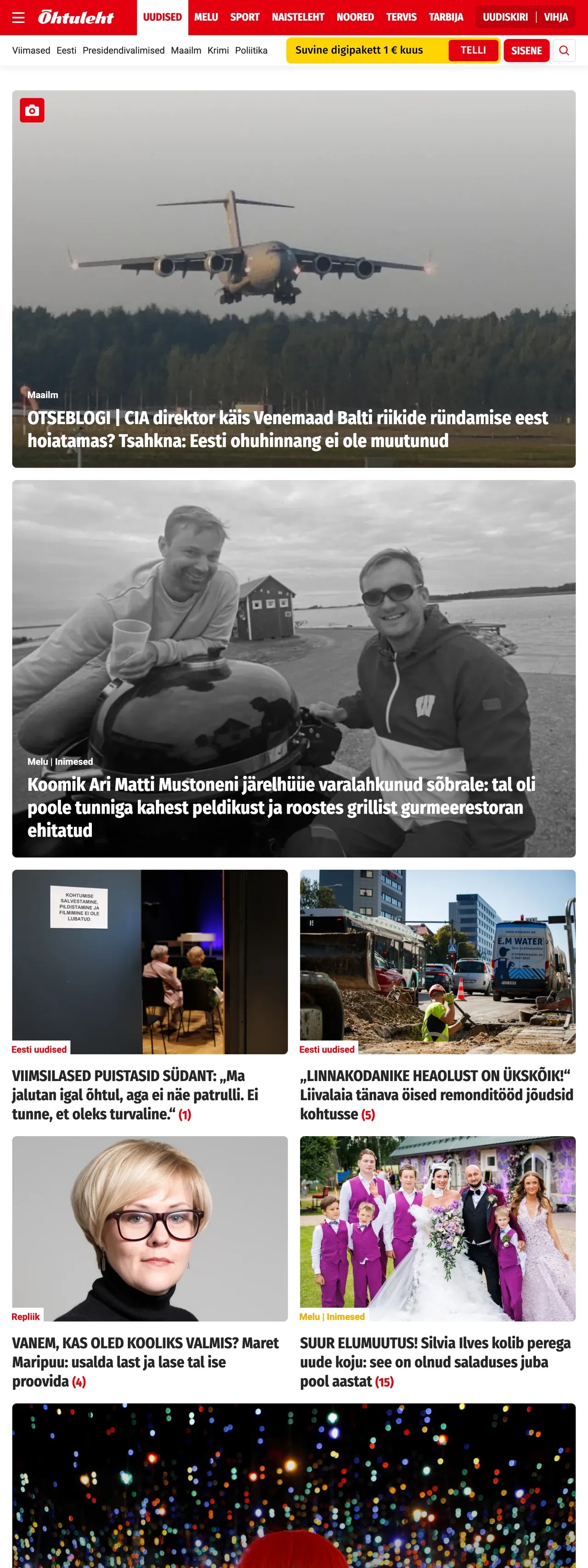 Screenshot of the Õhtuleht front page
