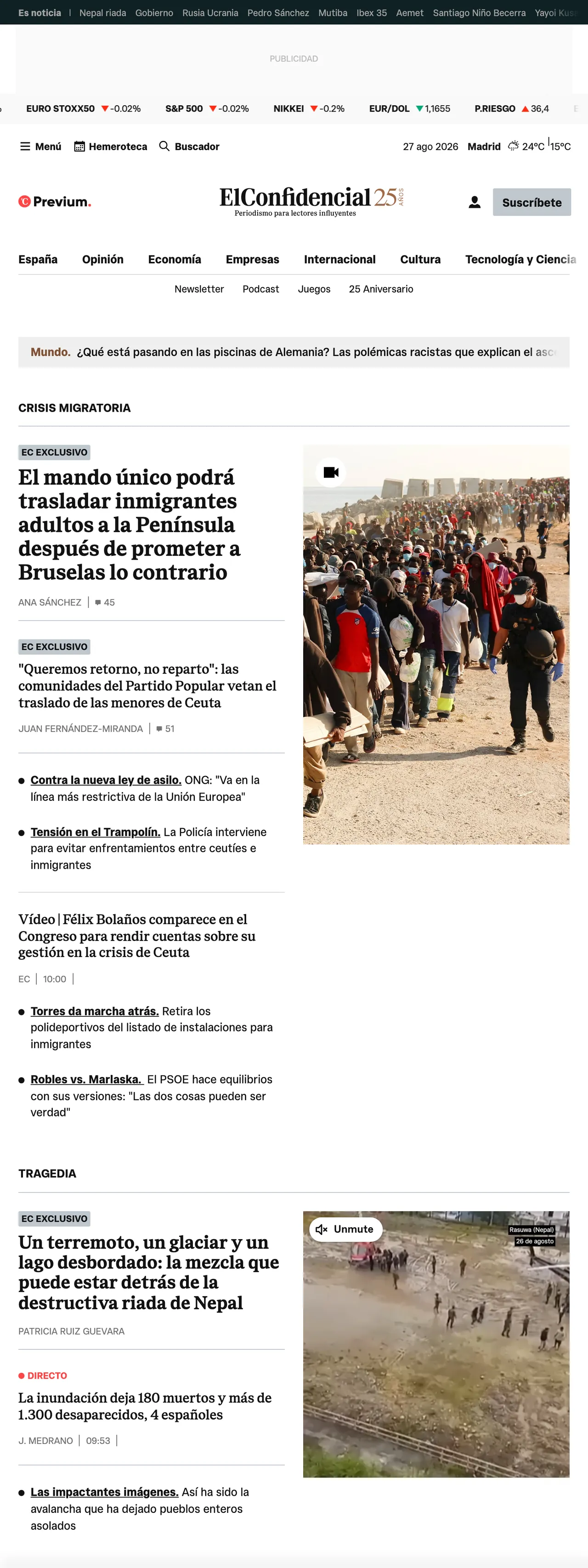Screenshot of the El Confidencial front page