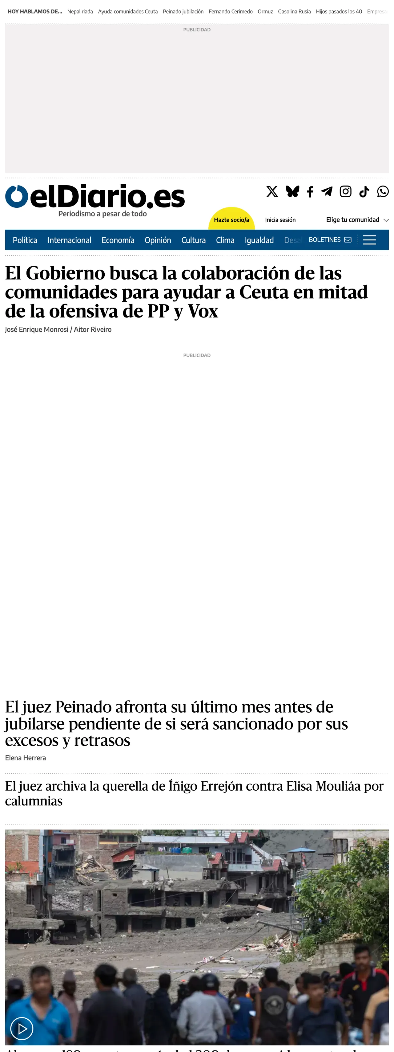 Screenshot of the elDiario.es front page