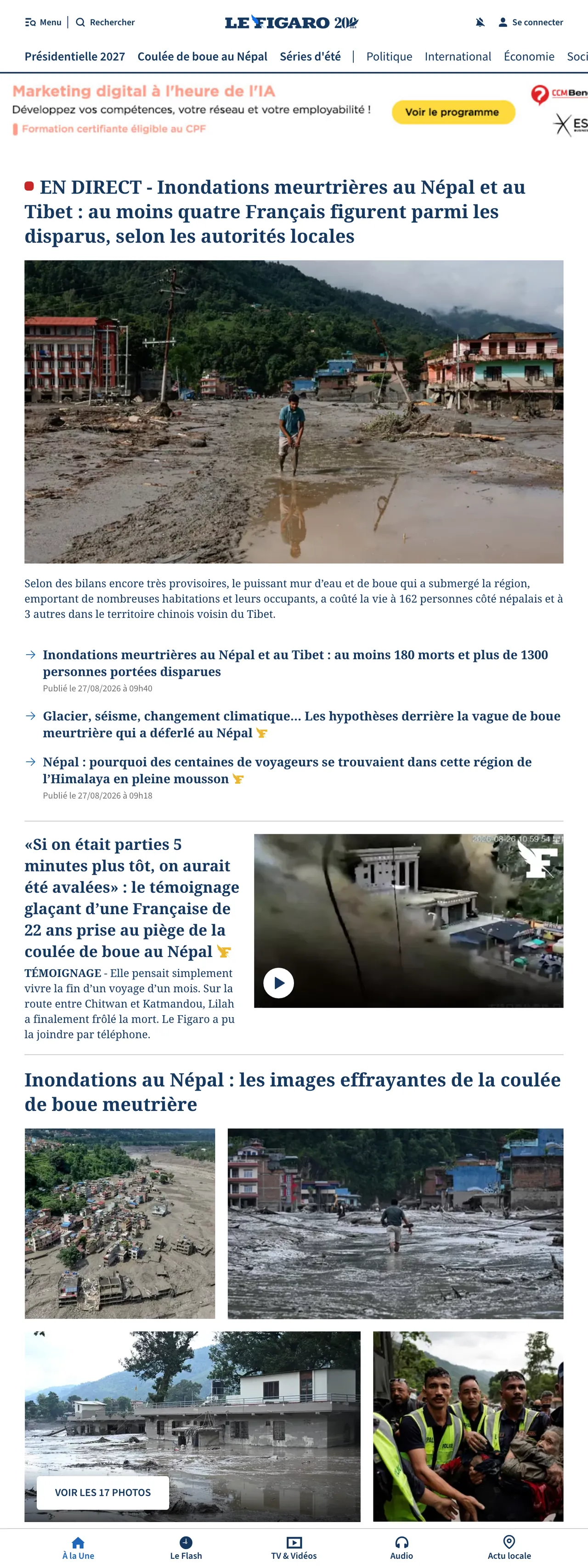 Screenshot of the Le Figaro front page
