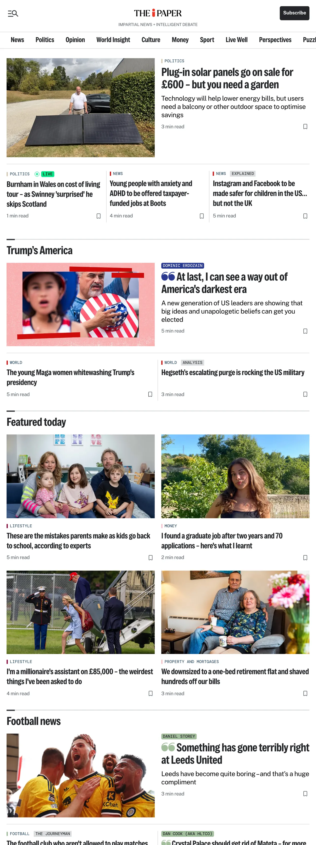 Screenshot of the The i Paper front page