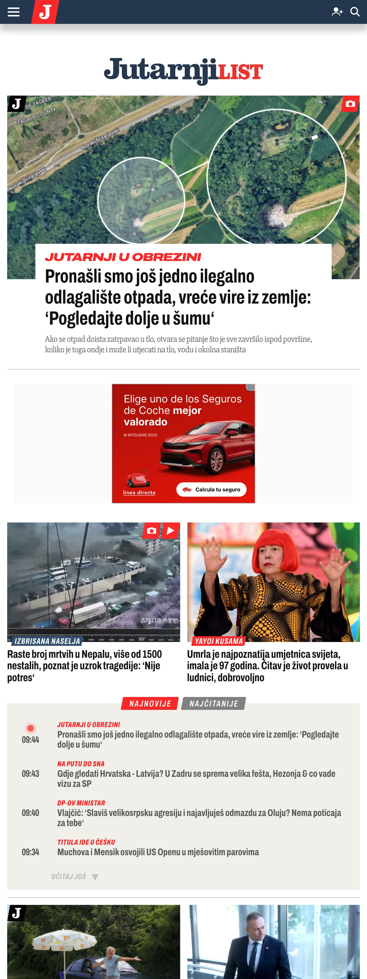 Screenshot of the Jutarnji list front page