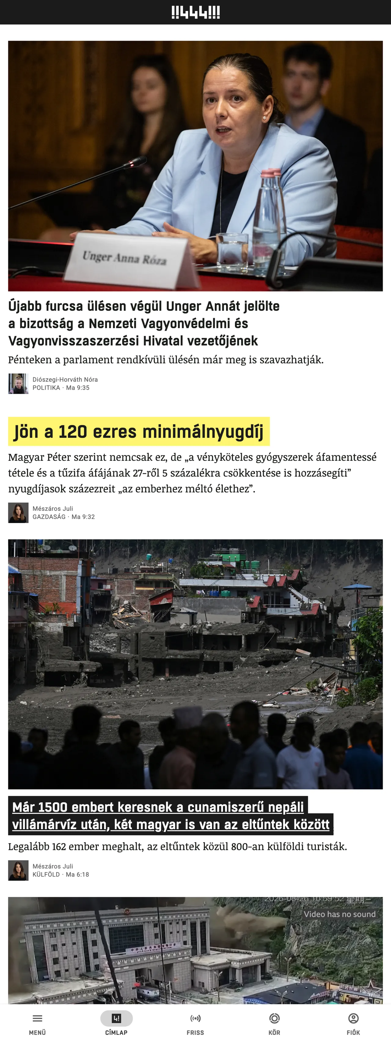 Screenshot of the 444 front page