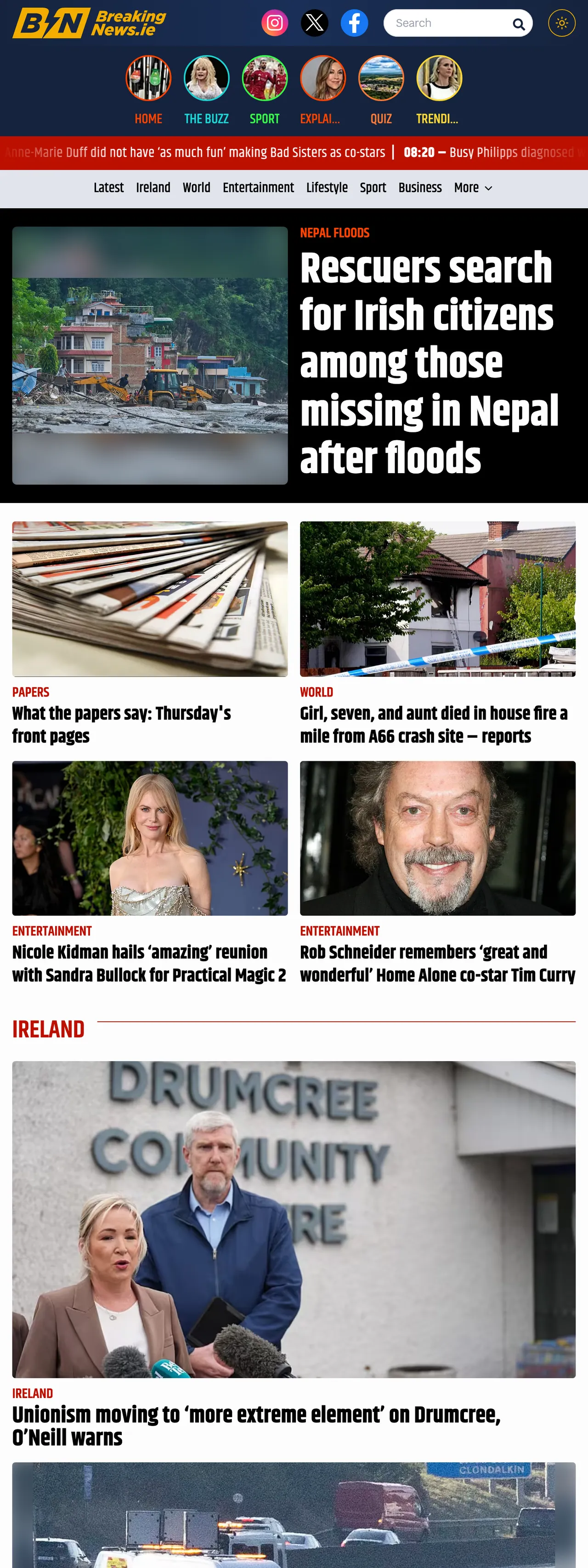 Screenshot of the BreakingNews.ie front page