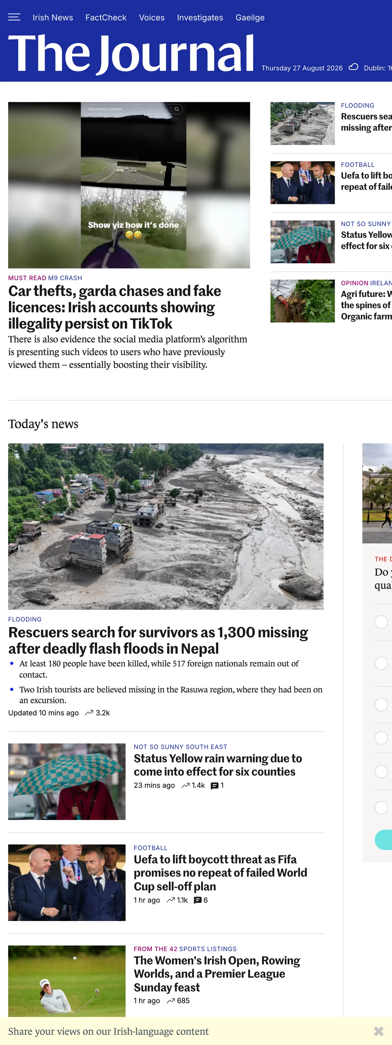 Screenshot of the TheJournal.ie front page
