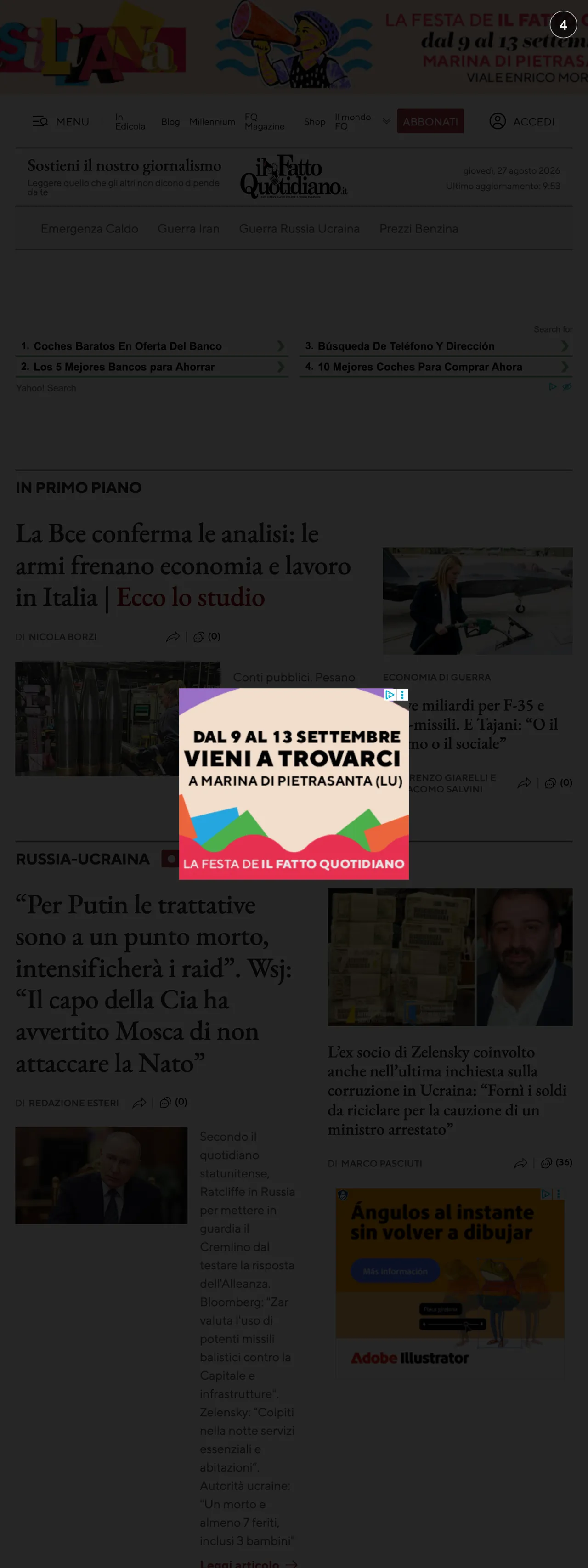 Screenshot of the Il Fatto Quotidiano front page