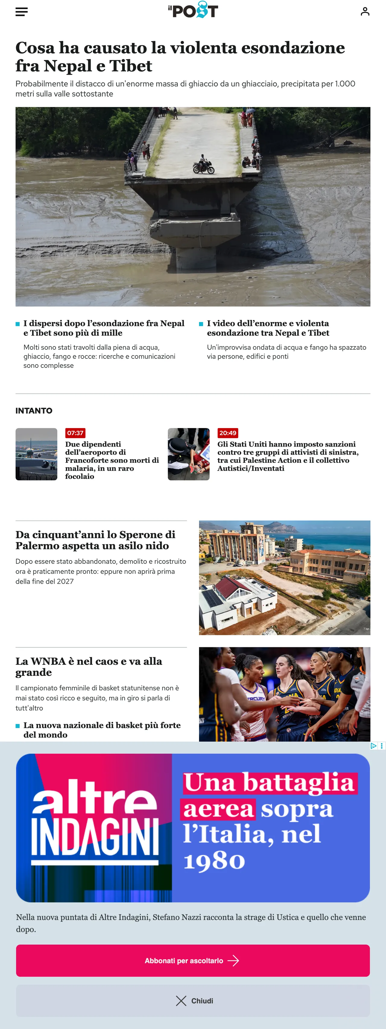 Screenshot of the Il Post front page
