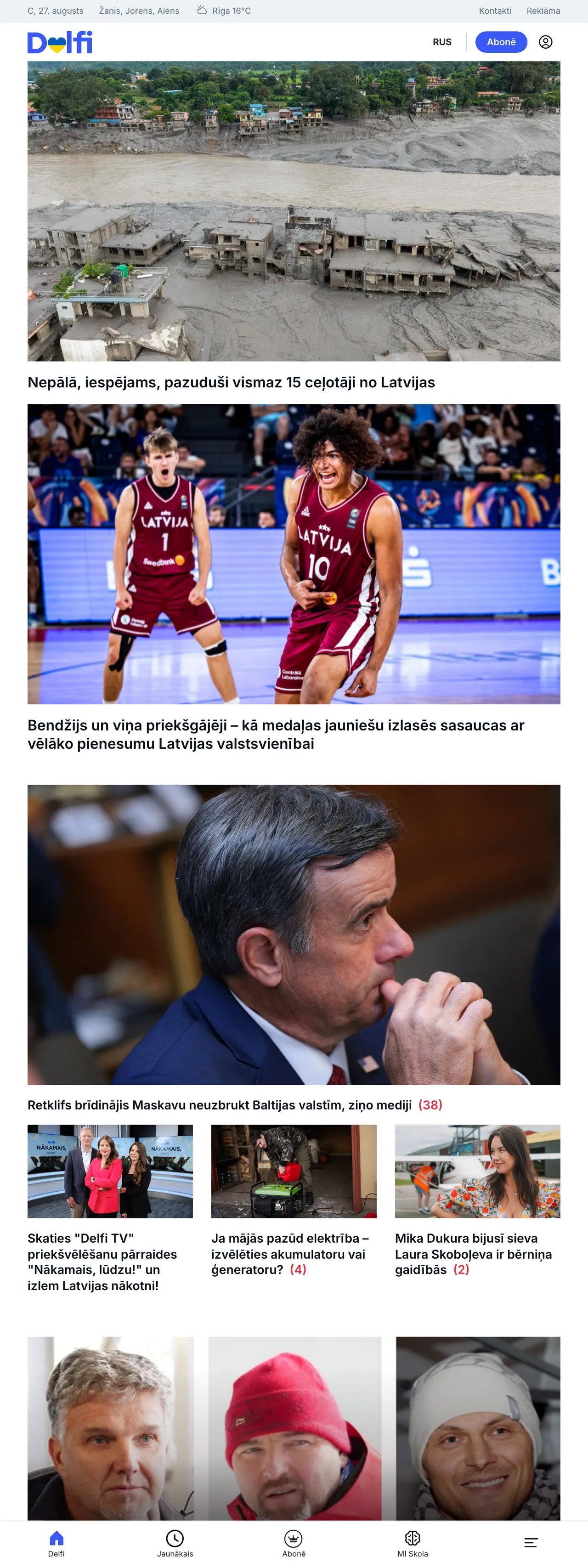 Screenshot of the Delfi front page