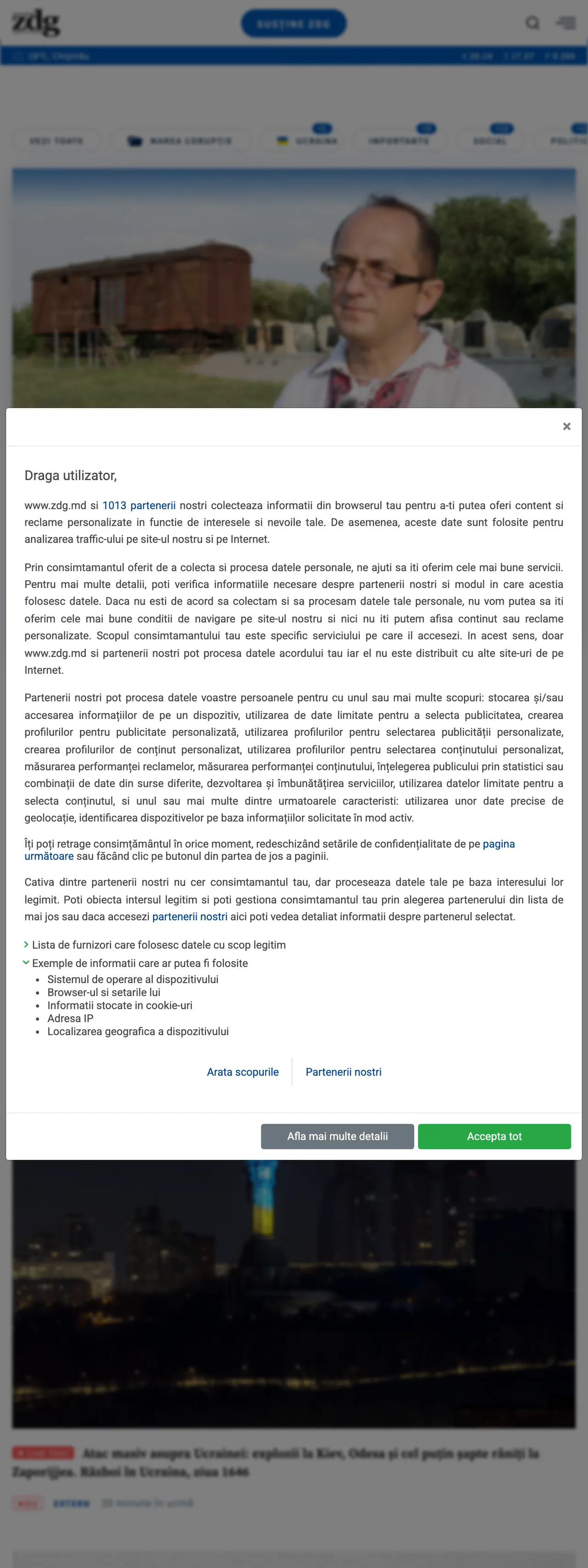 Screenshot of the Ziarul de Gardă front page